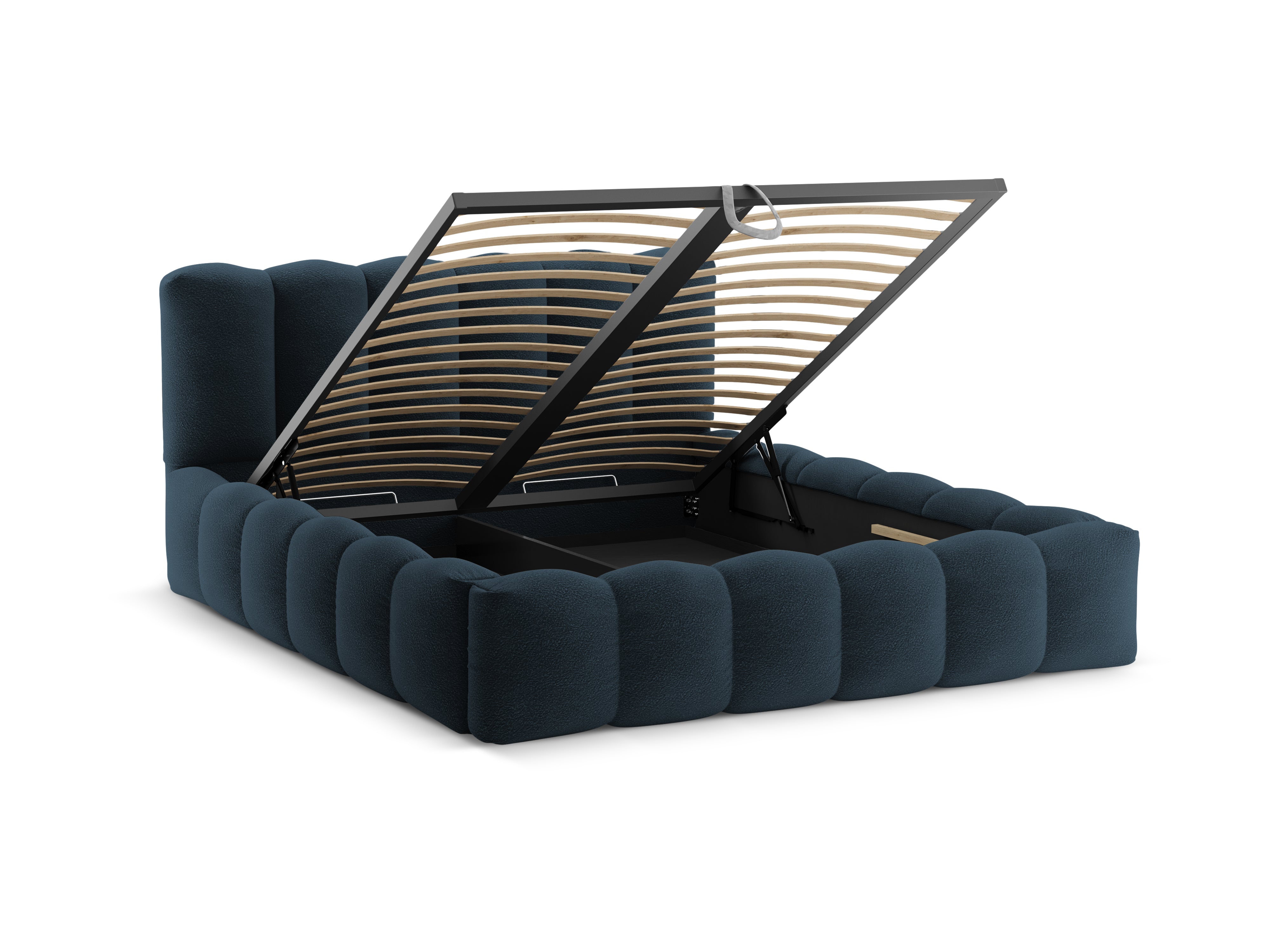 Bett mit Bettkasten LUPINE dunkelblau Boucle