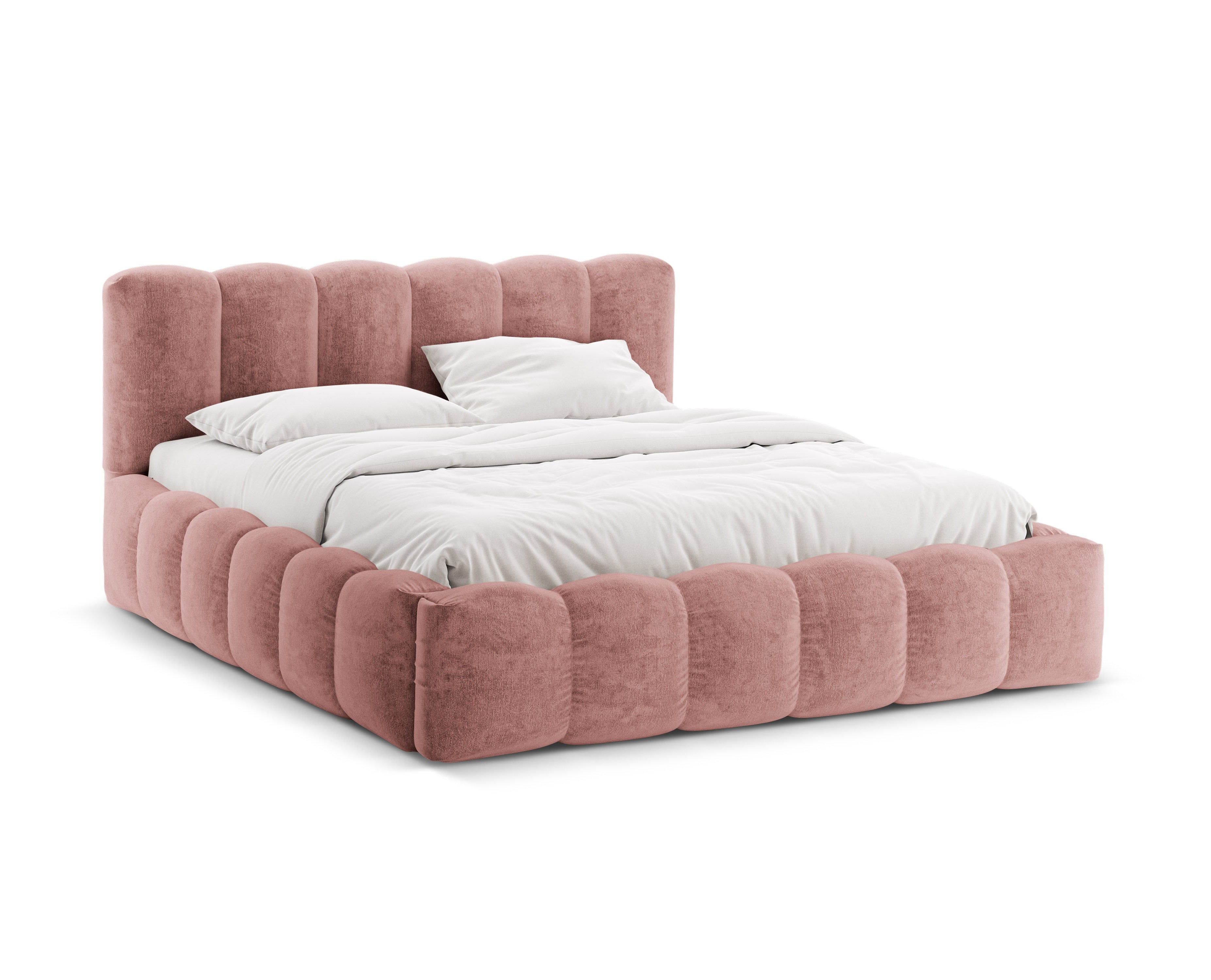 Bett mit Bettkasten LUPINE rosa Chenille