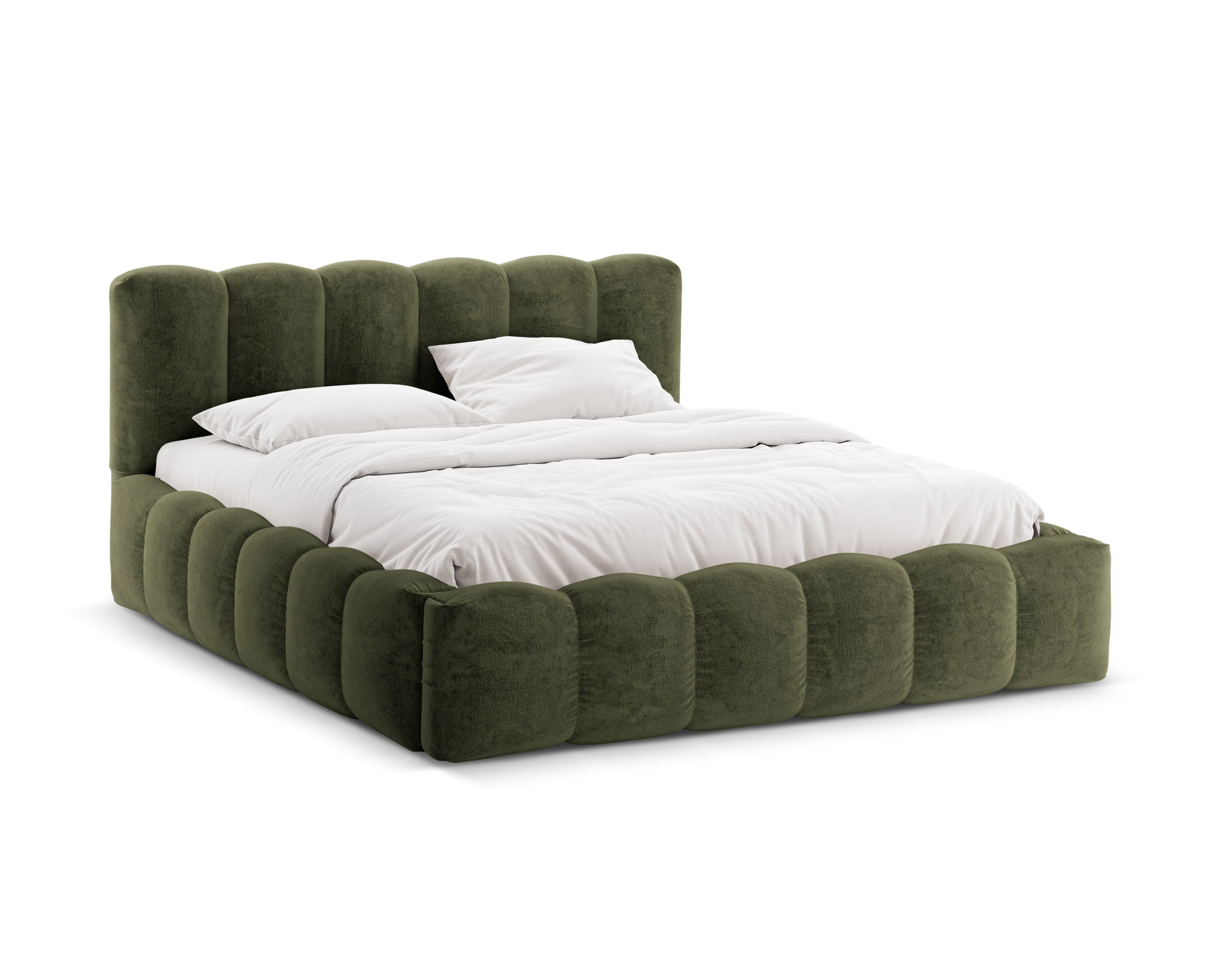 Bett mit Bettkasten LUPINE grün Chenille