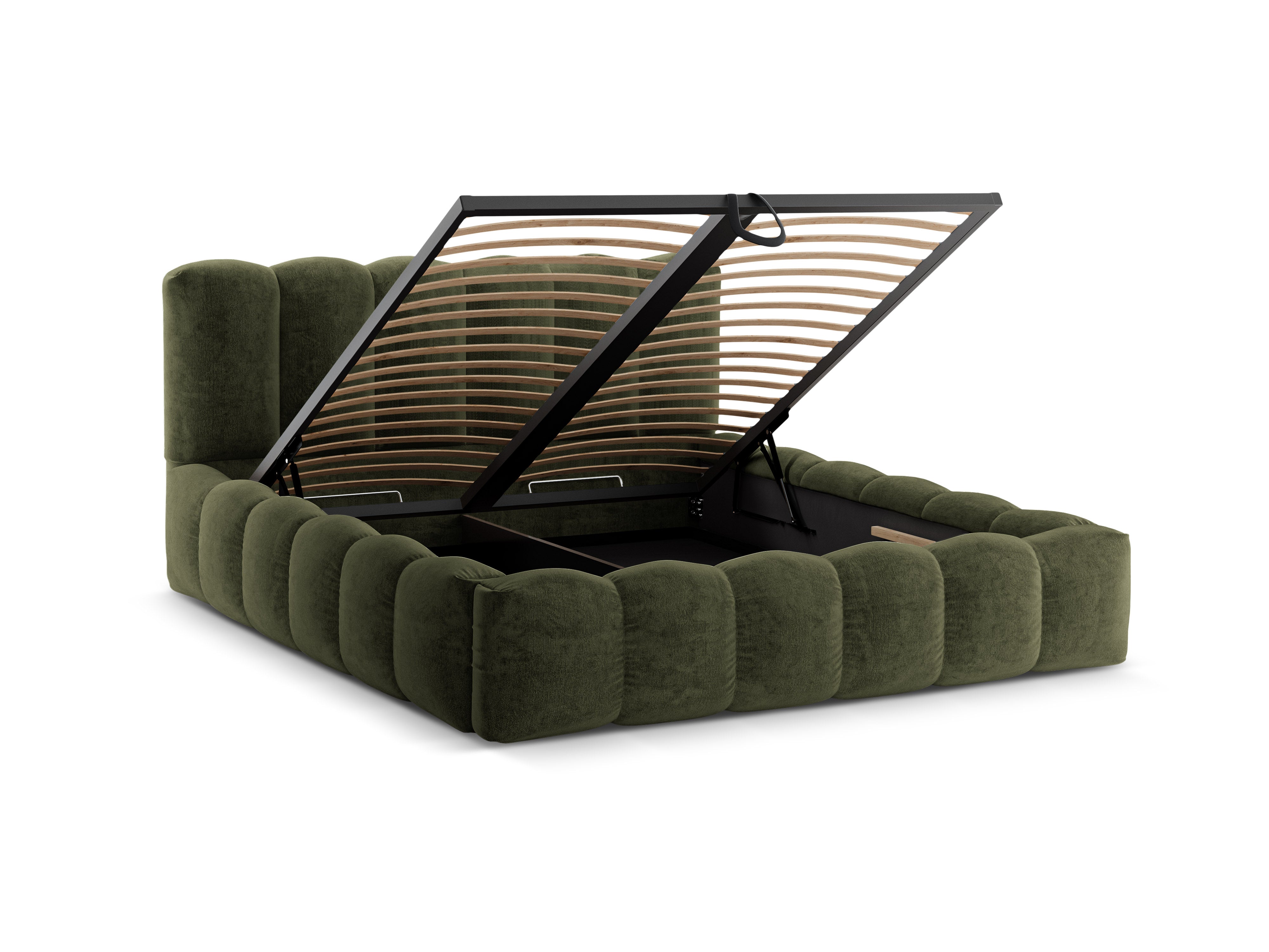 Bett mit Bettkasten LUPINE grün Chenille