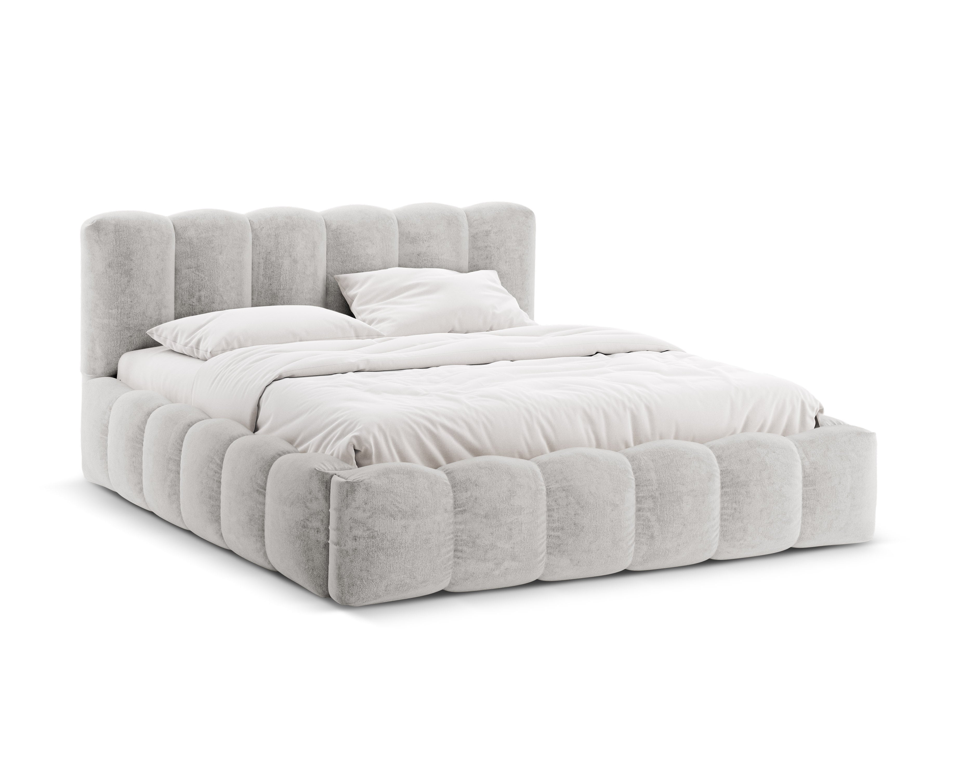 Bett mit Bettkasten LUPINE hellgrau Chenille