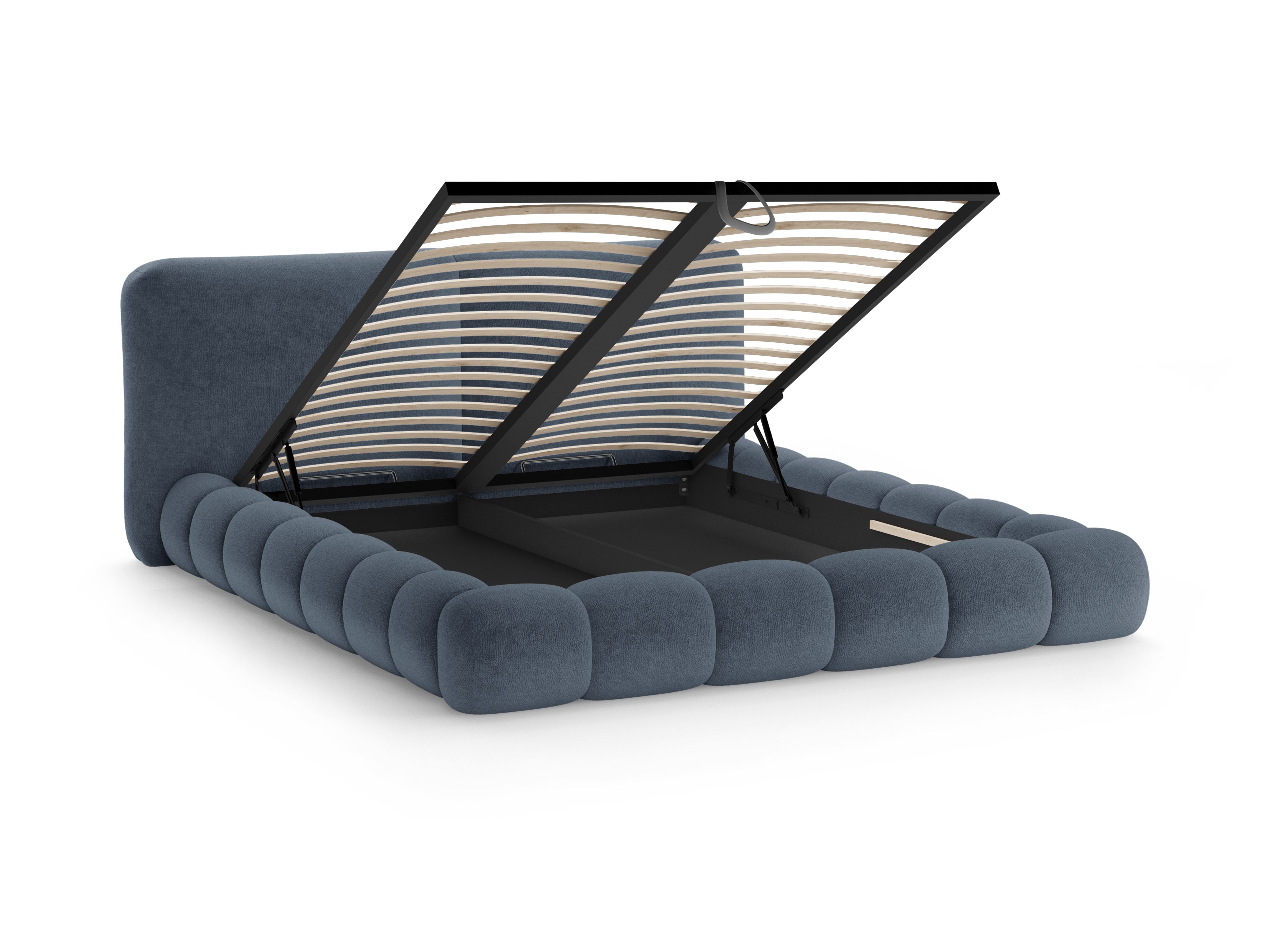 Bett SOLANGE dunkelblaues Chenille