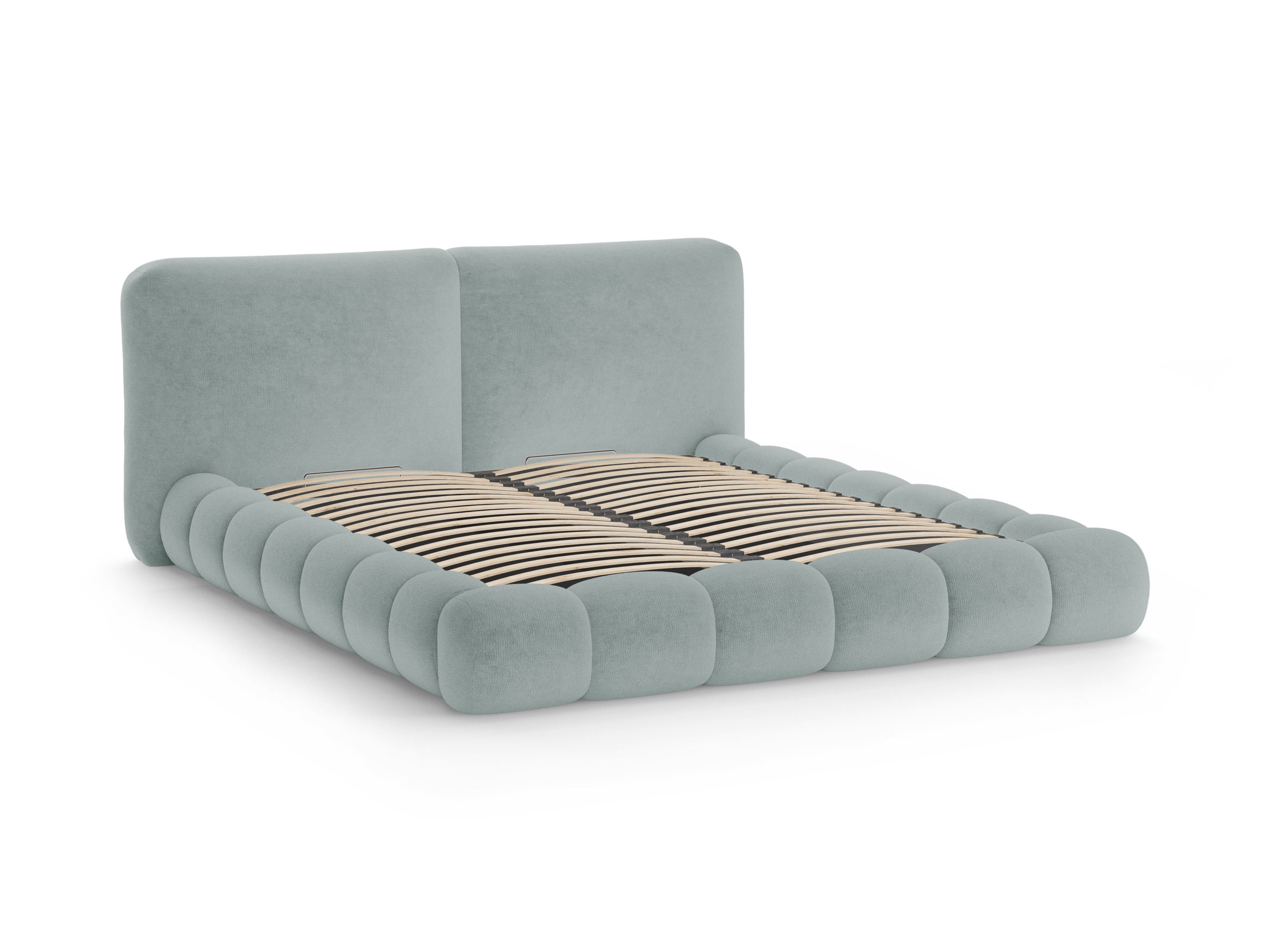 Łóżko SOLANGE jasny niebieski szenil – styl minimalistyczny