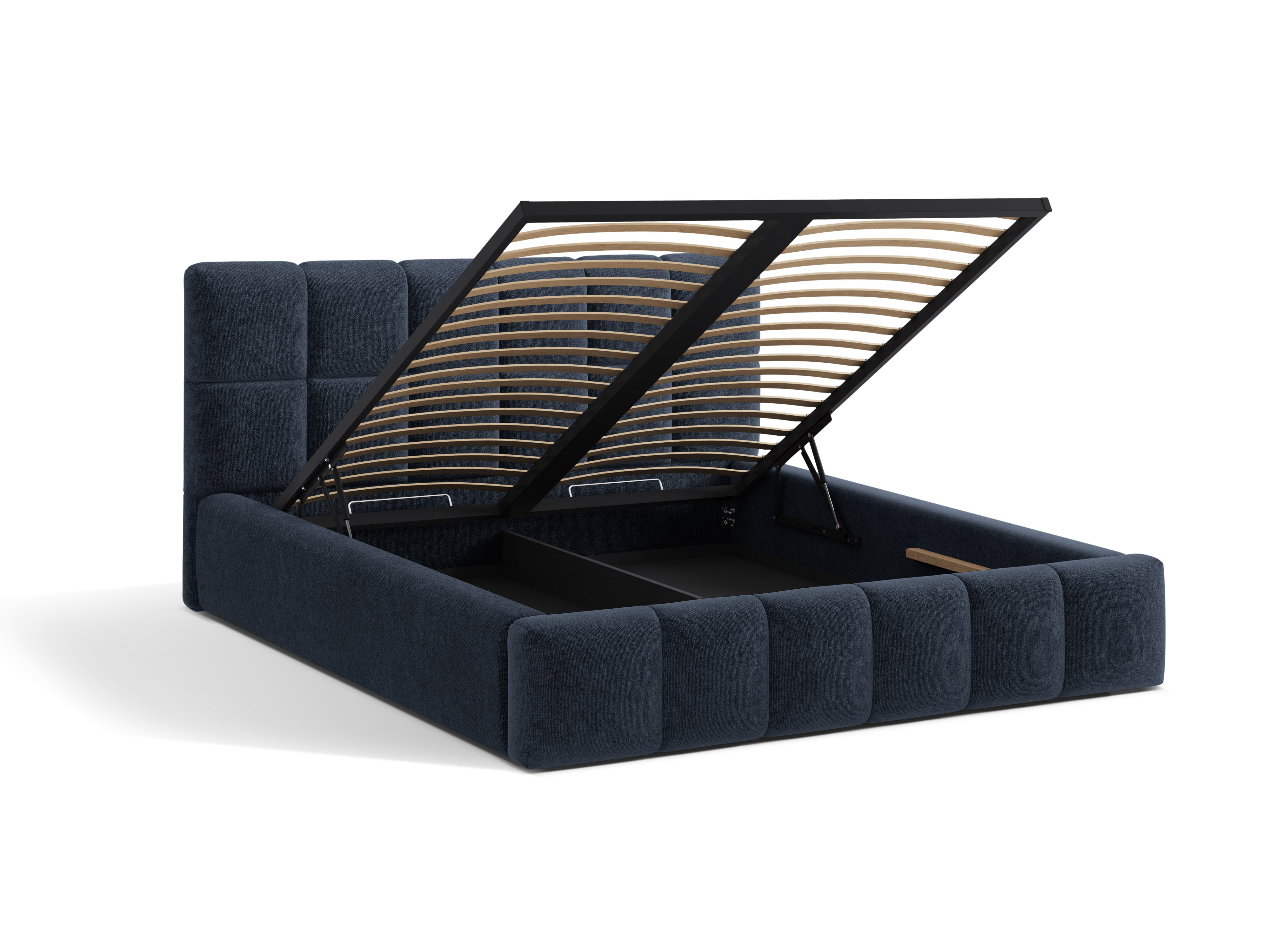Bett mit Bettkasten BELLIS in Meeresblau Chenille