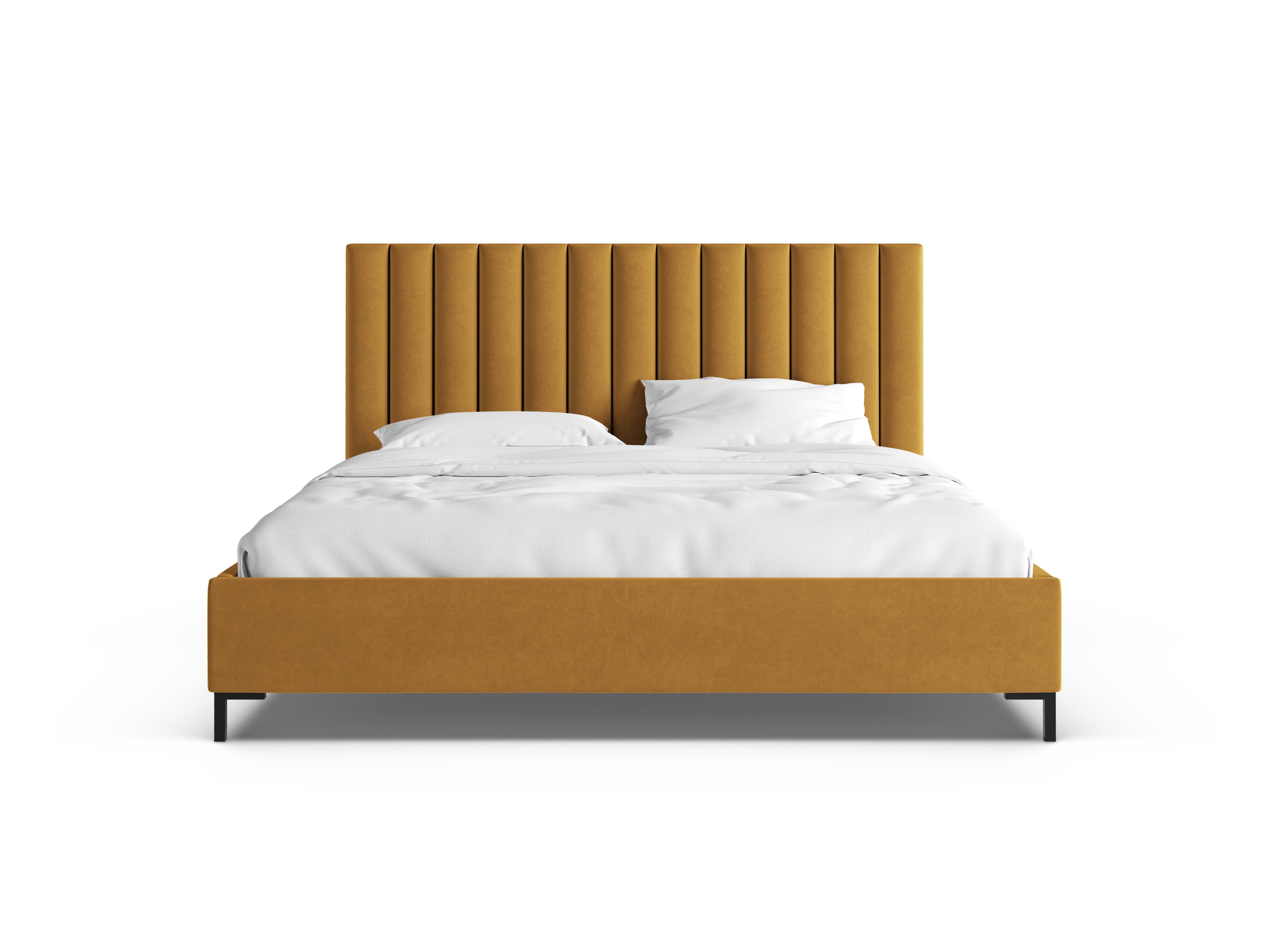 Samt-Bett mit Bettkasten ALLISON in Senfgelb