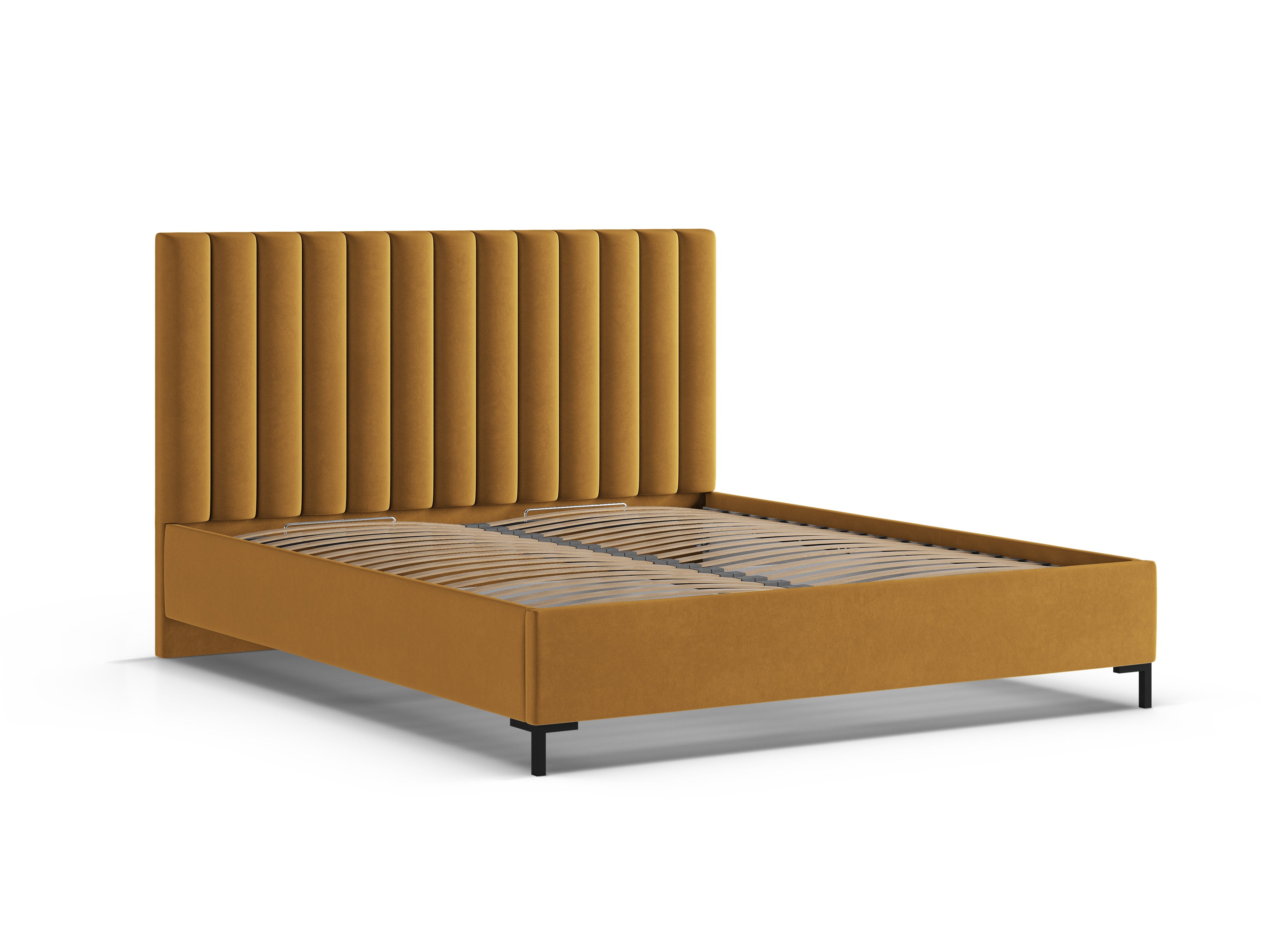 Samt-Bett mit Bettkasten ALLISON in Senfgelb