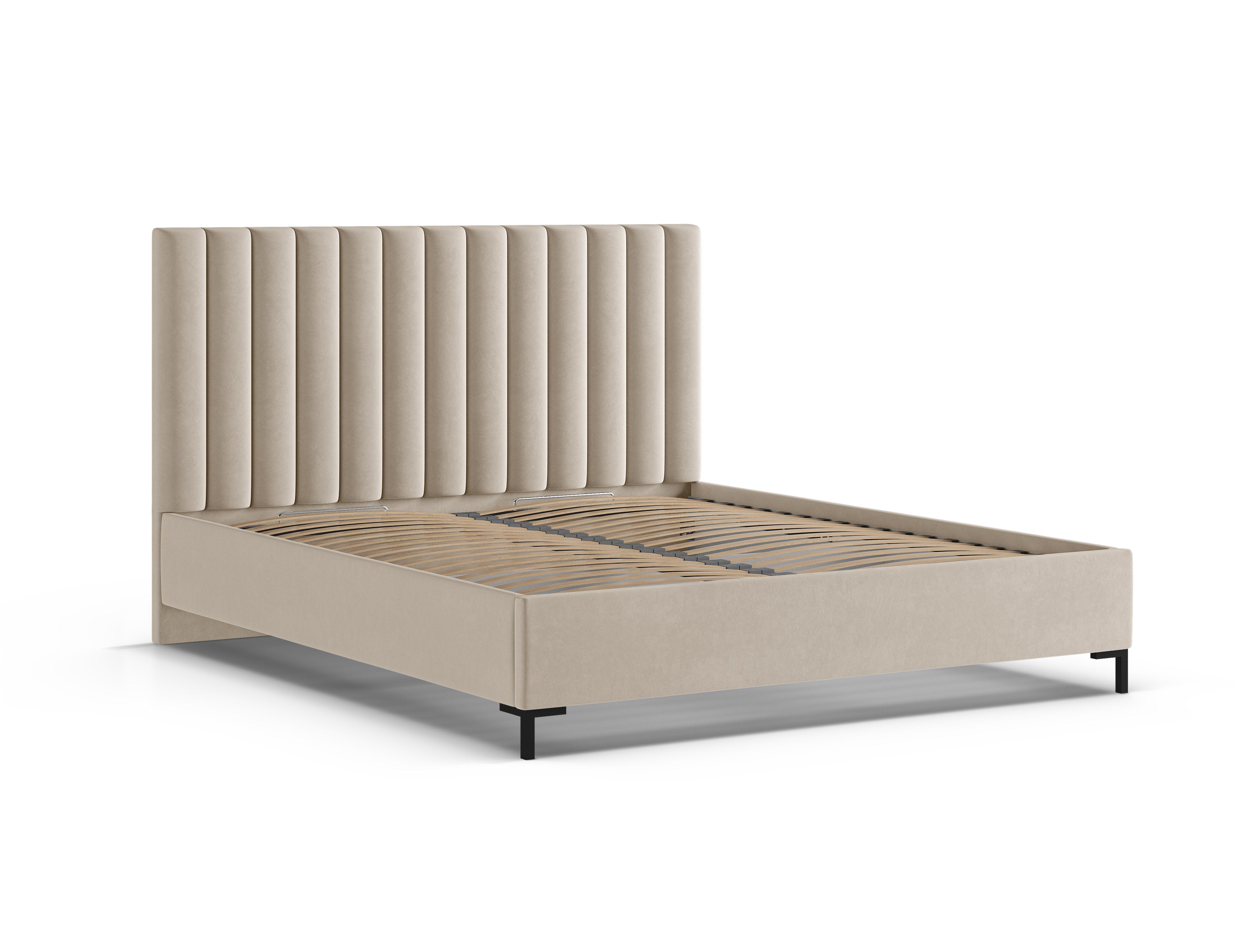 Samt-Bett mit Bettkasten ALLISON beige