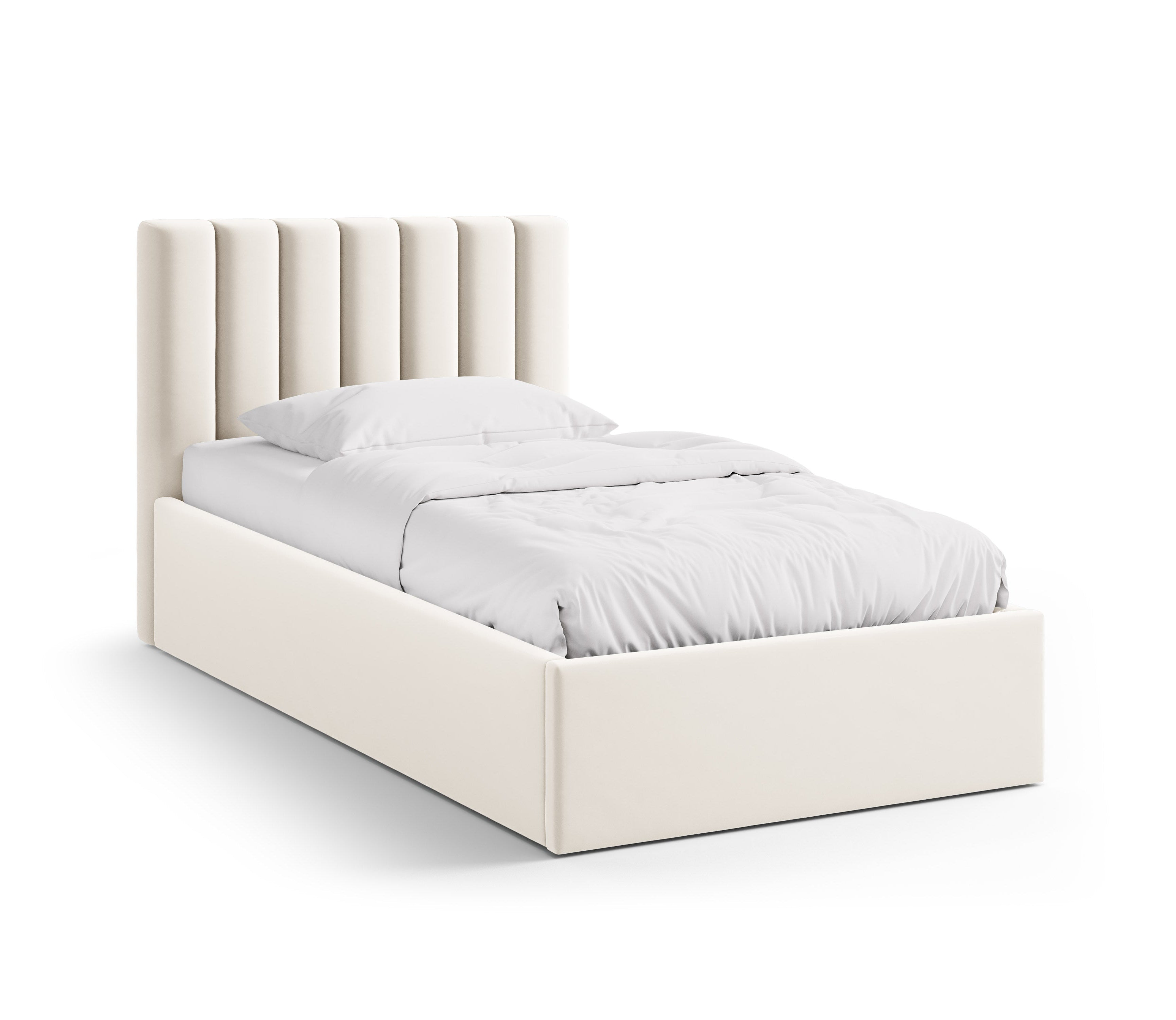 Einzelbett aus Samt mit Bettkasten ALLISON in hellbeige