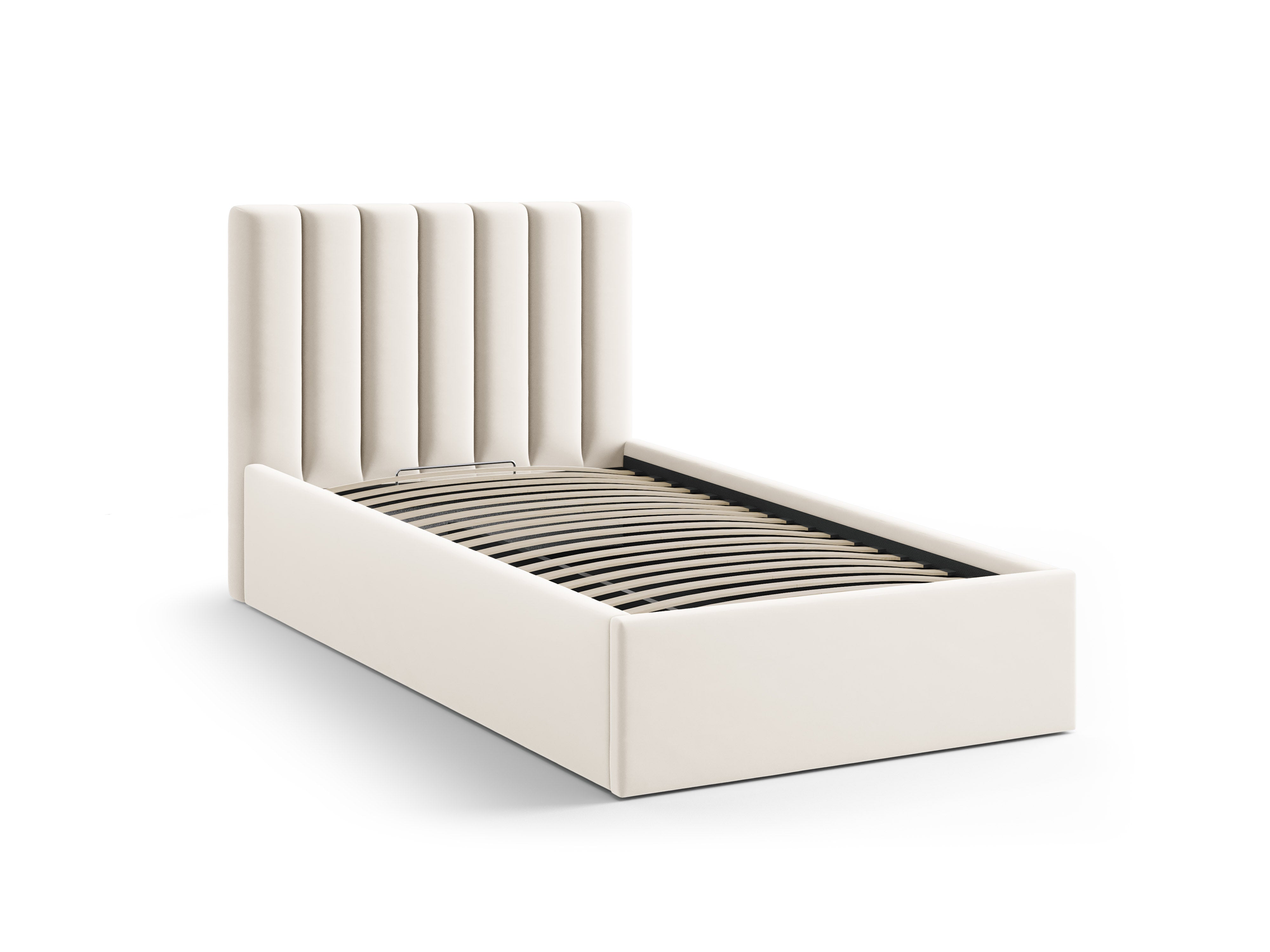 Einzelbett aus Samt mit Bettkasten ALLISON in hellbeige