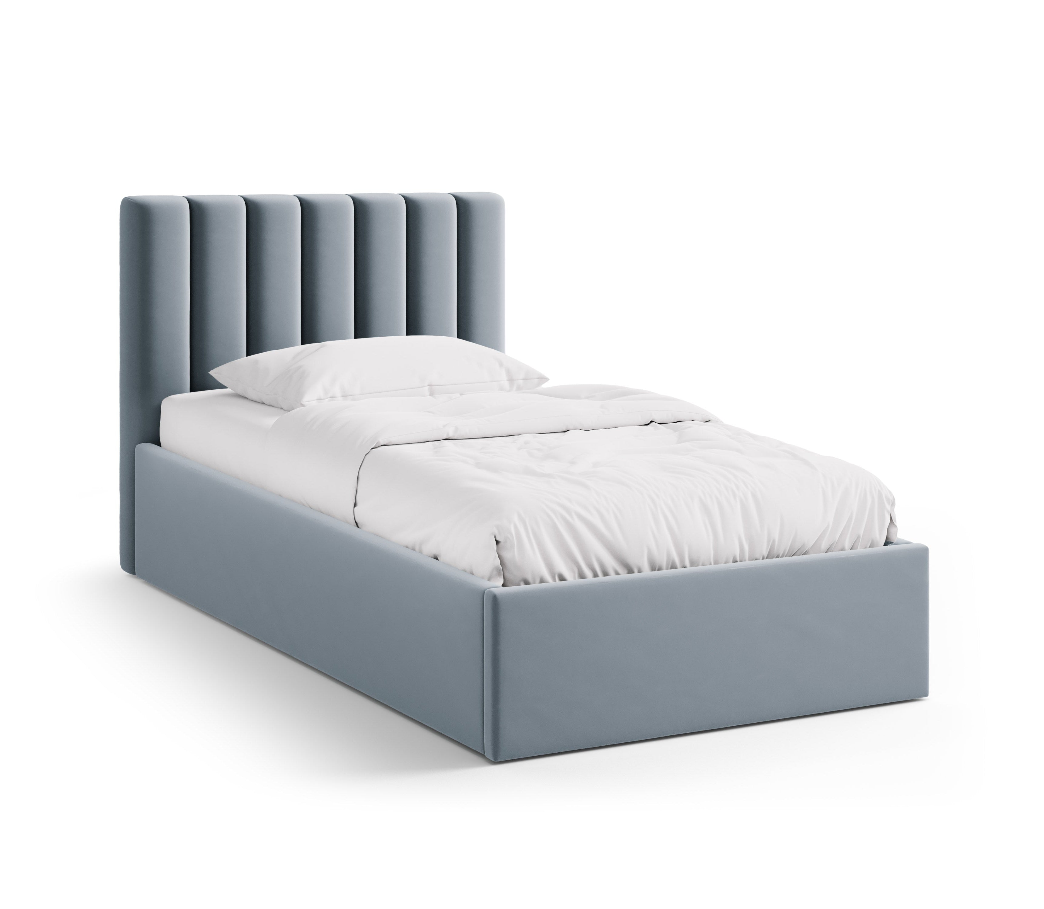 Einzelbett aus Samt mit Bettkasten ALLISON blau