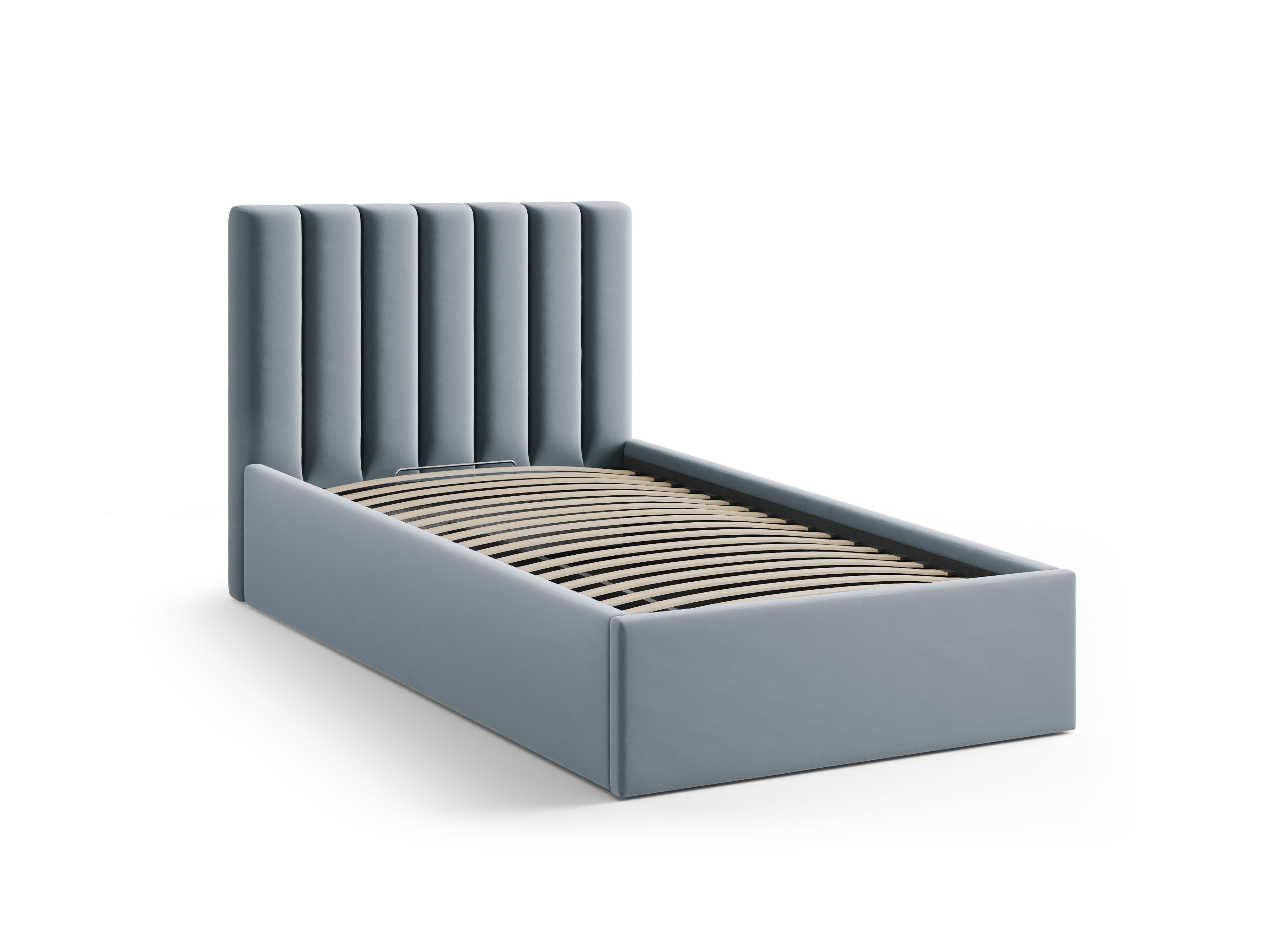 Einzelbett aus Samt mit Bettkasten ALLISON blau