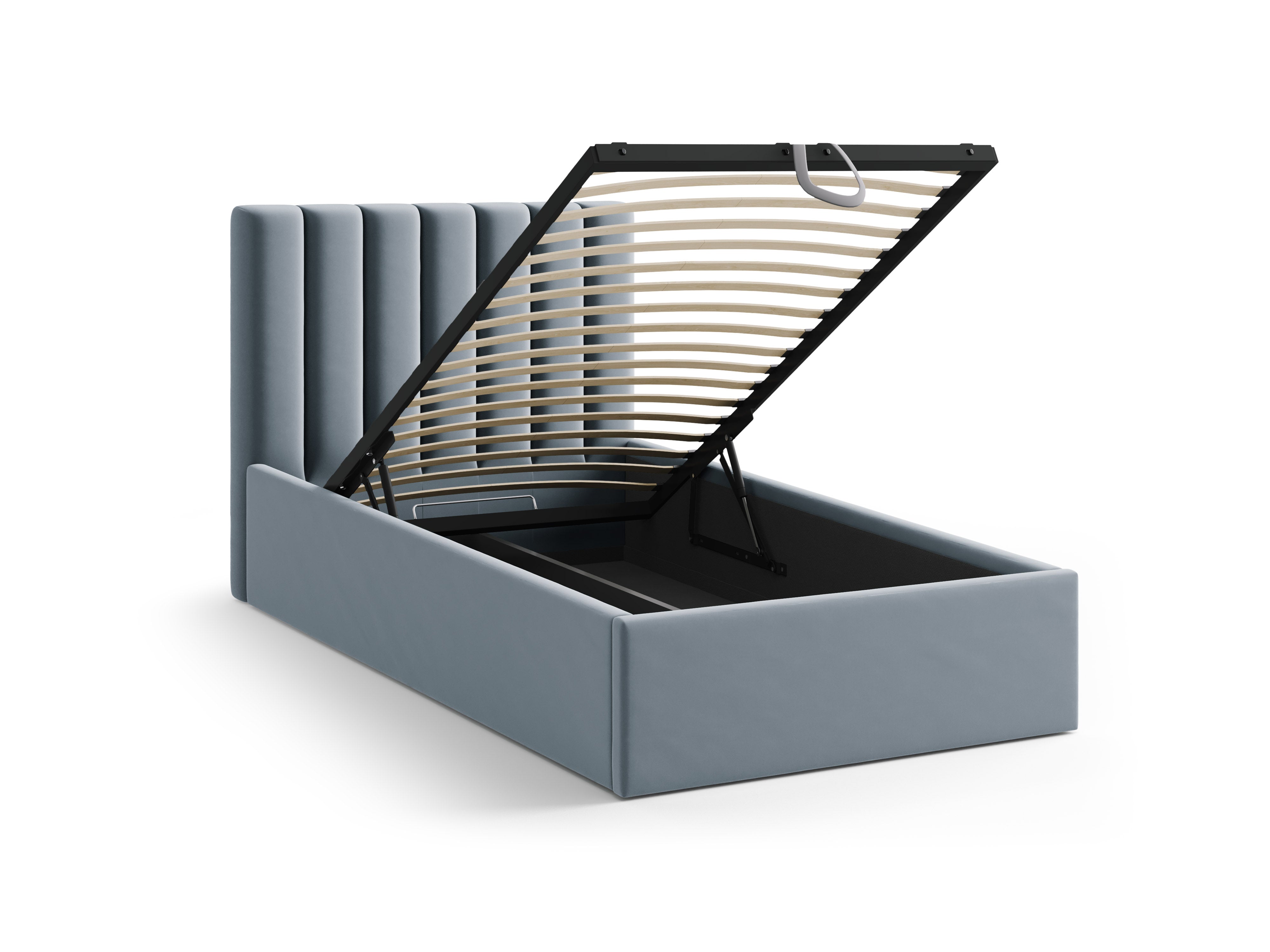 Einzelbett aus Samt mit Bettkasten ALLISON blau
