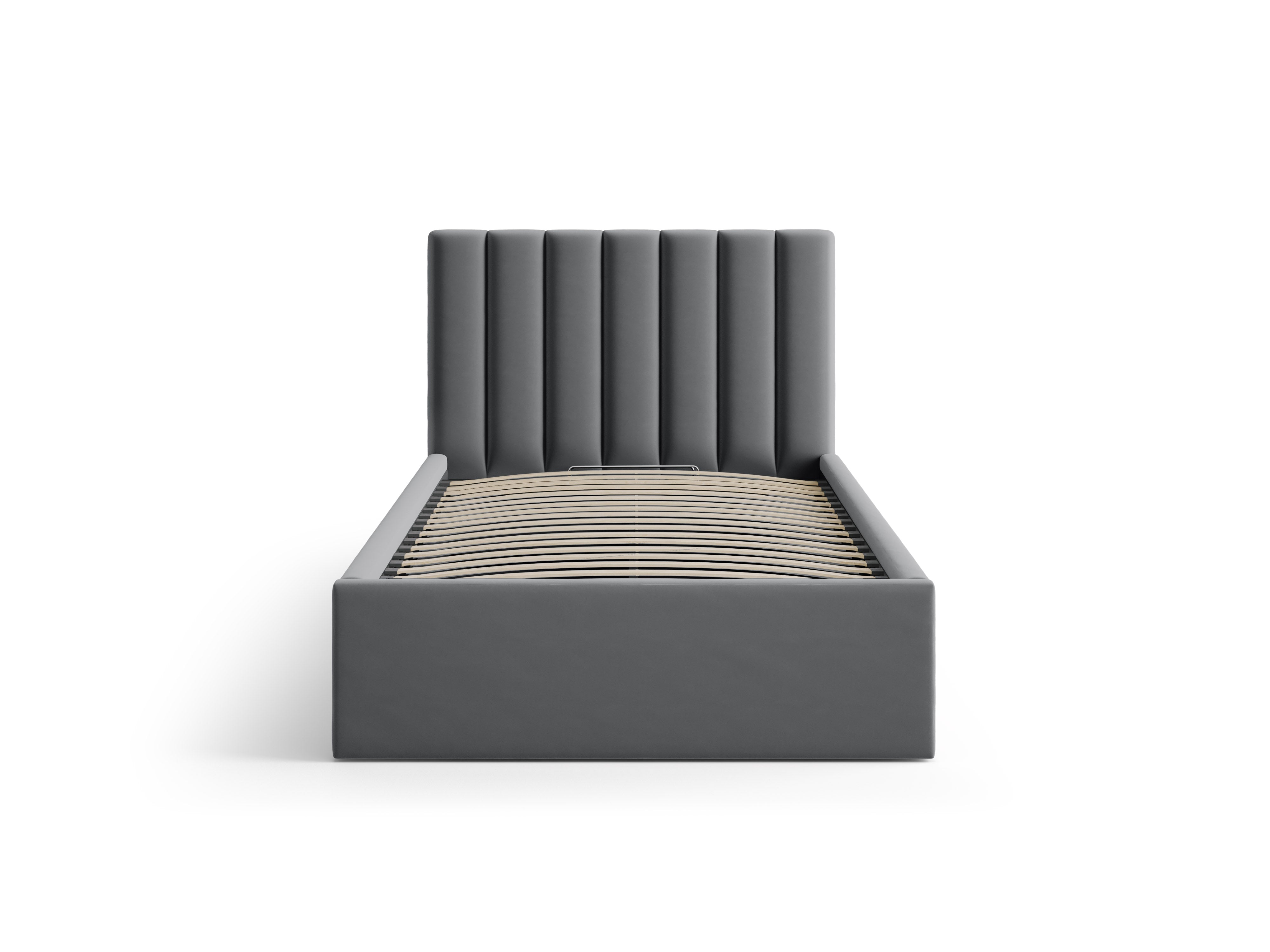 Einzelbett aus Samt mit Bettkasten ALLISON grau