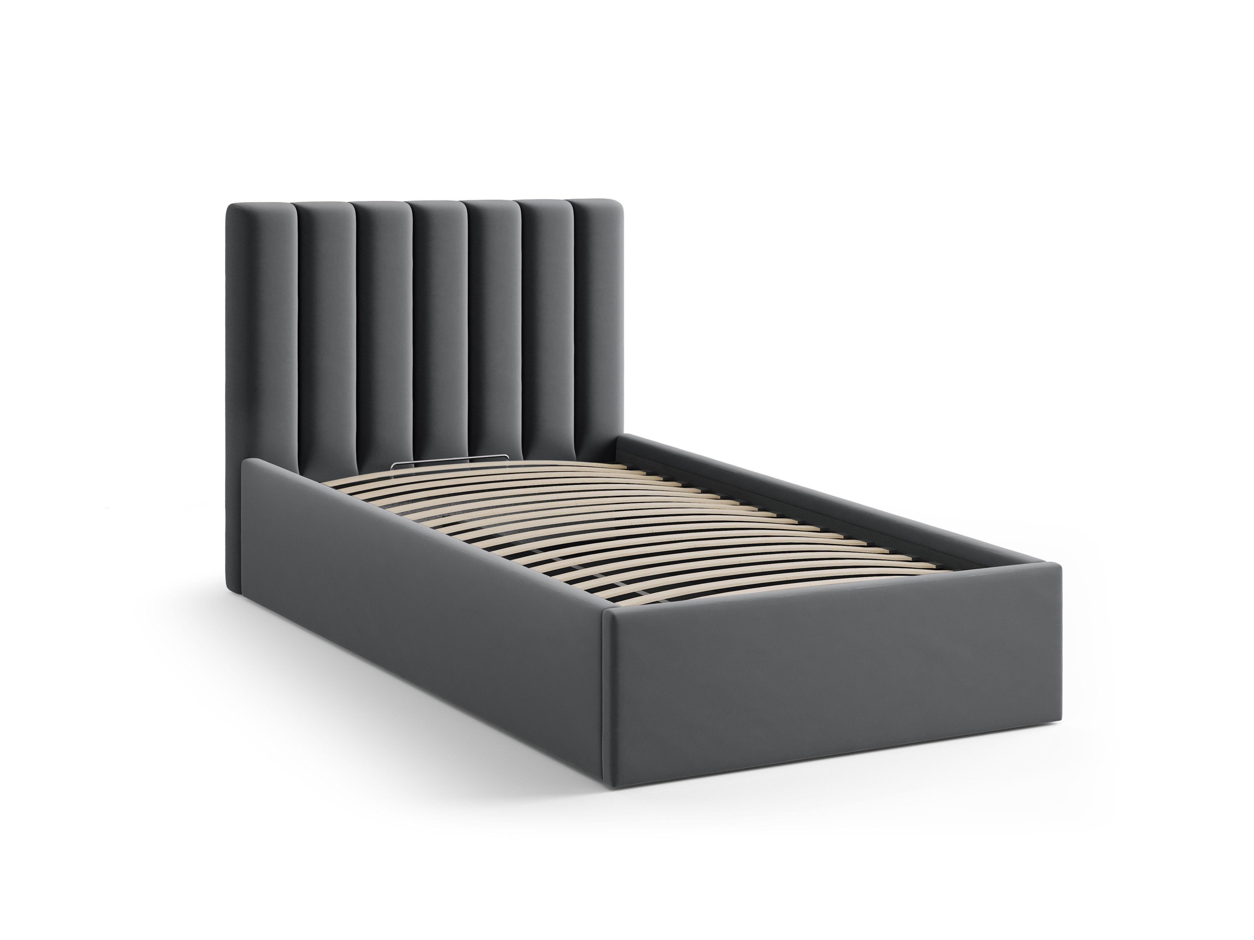 Einzelbett aus Samt mit Bettkasten ALLISON grau