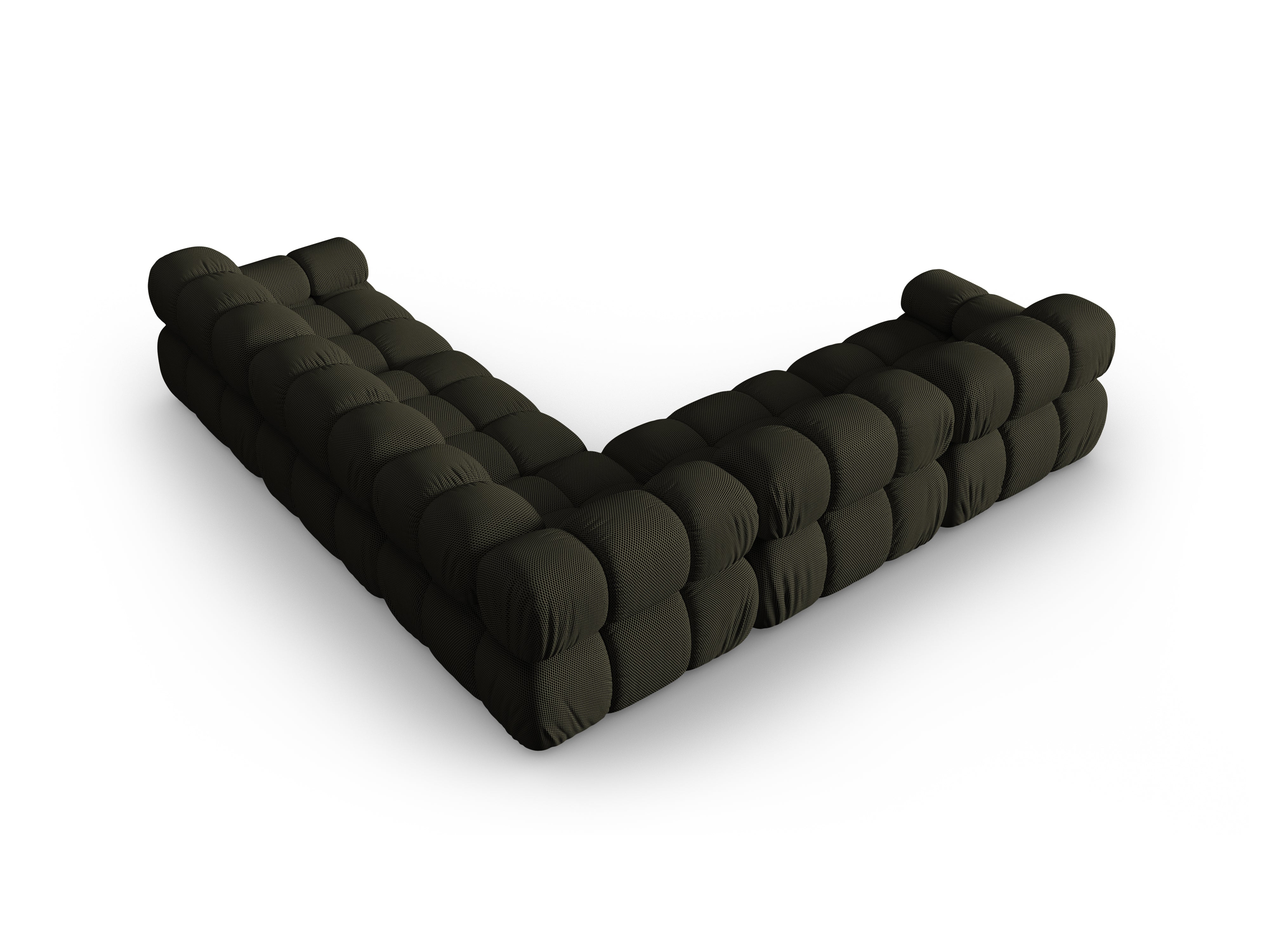 Symmetrische Eckcouch BELLIS in dunkelgrünem 3D-Stoff