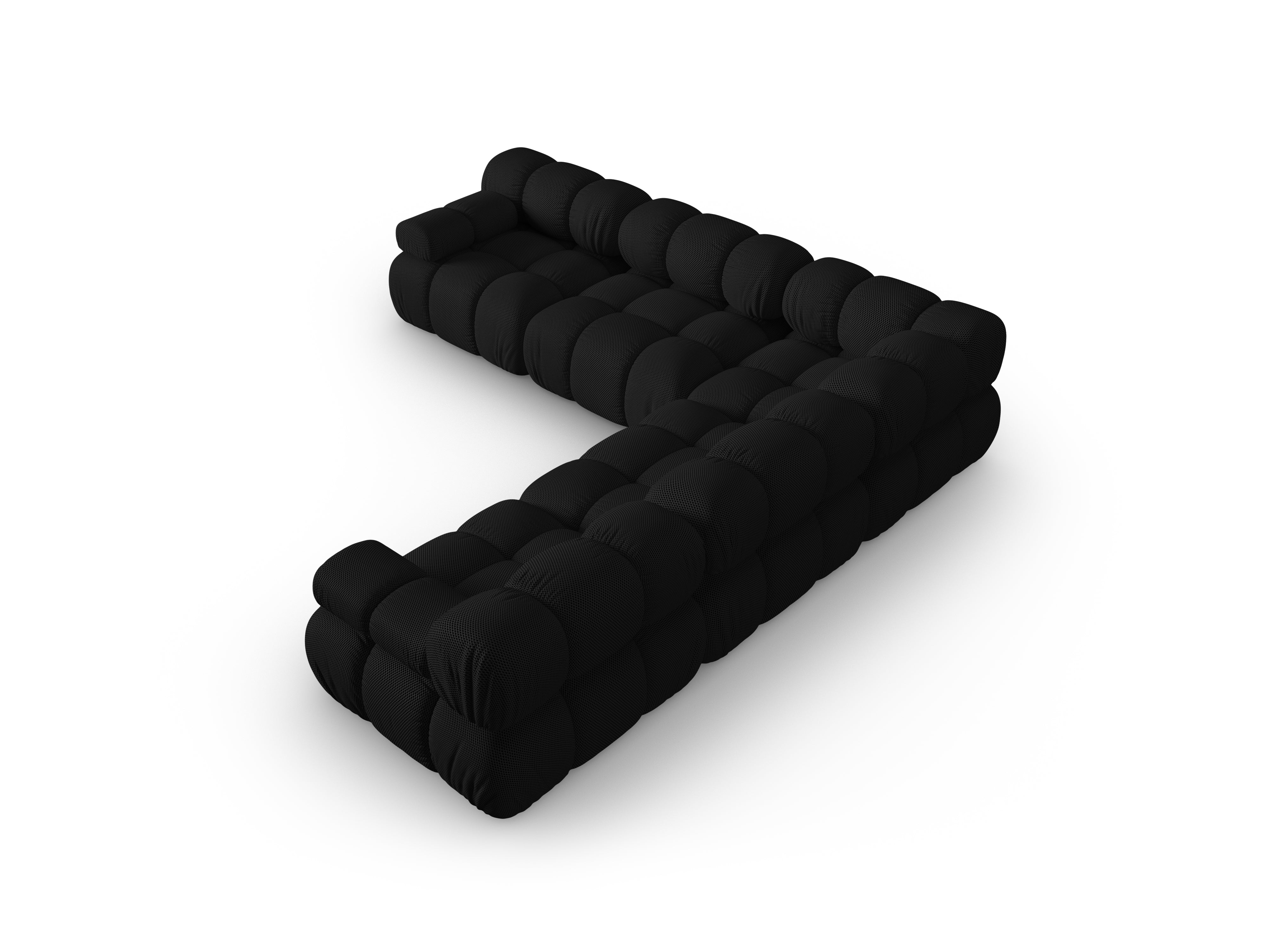 Symmetrische Eckcouch BELLIS in schwarzem 3D-Stoff