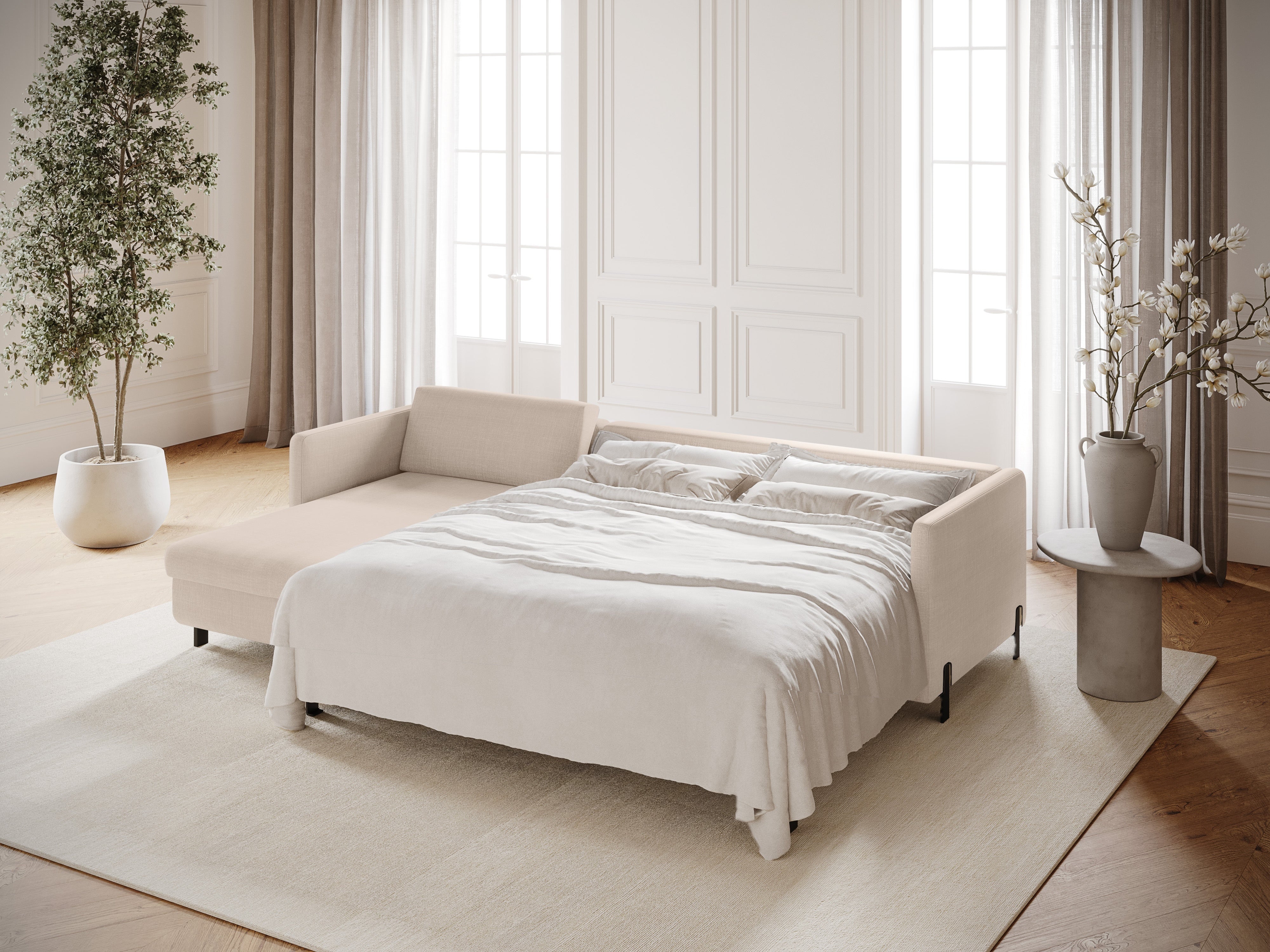 Left-sided corner sofa bed GLORIA beige chenille