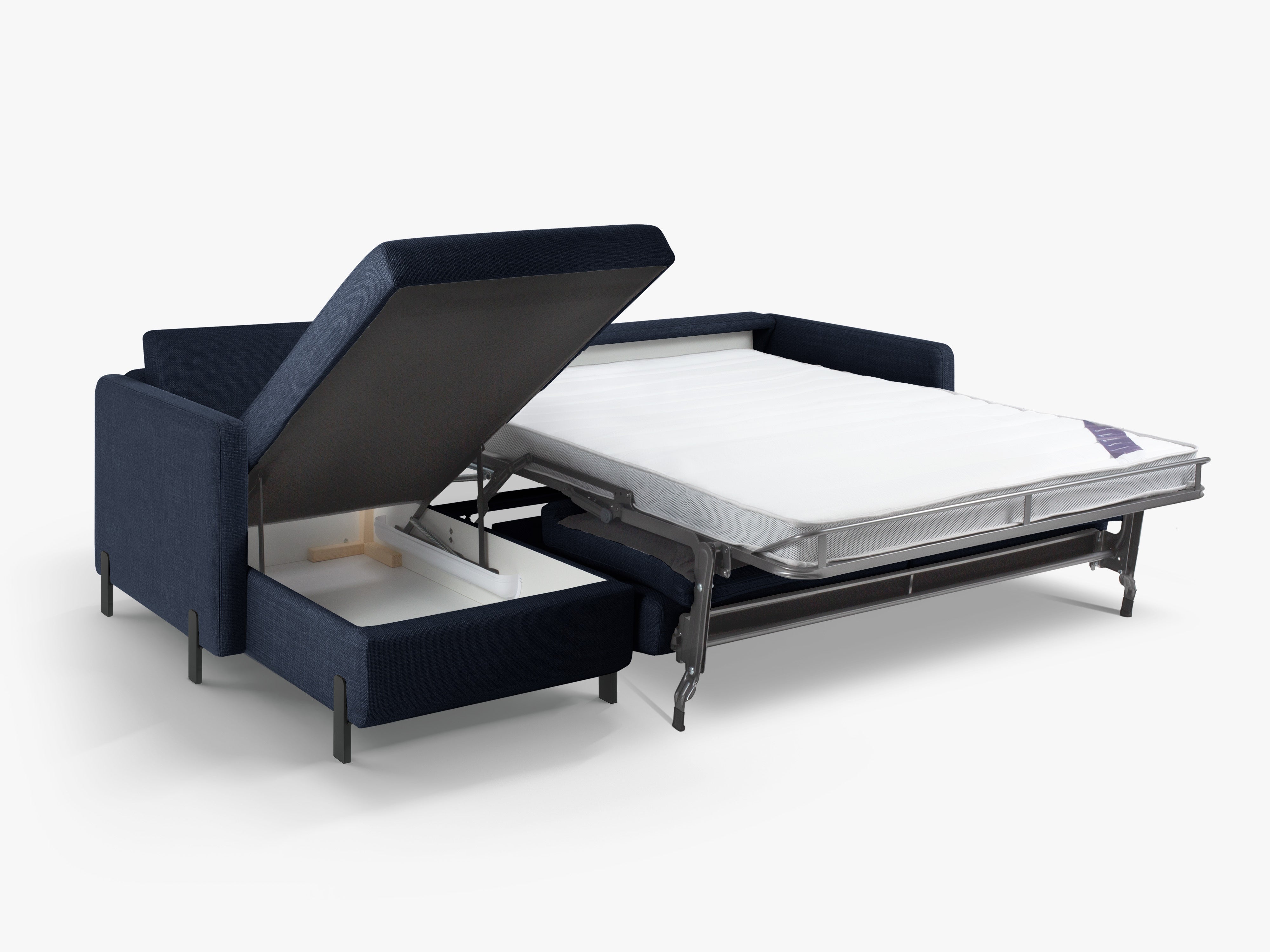 Linksseitige Schlafcouch GLORIA in blauer Chenille