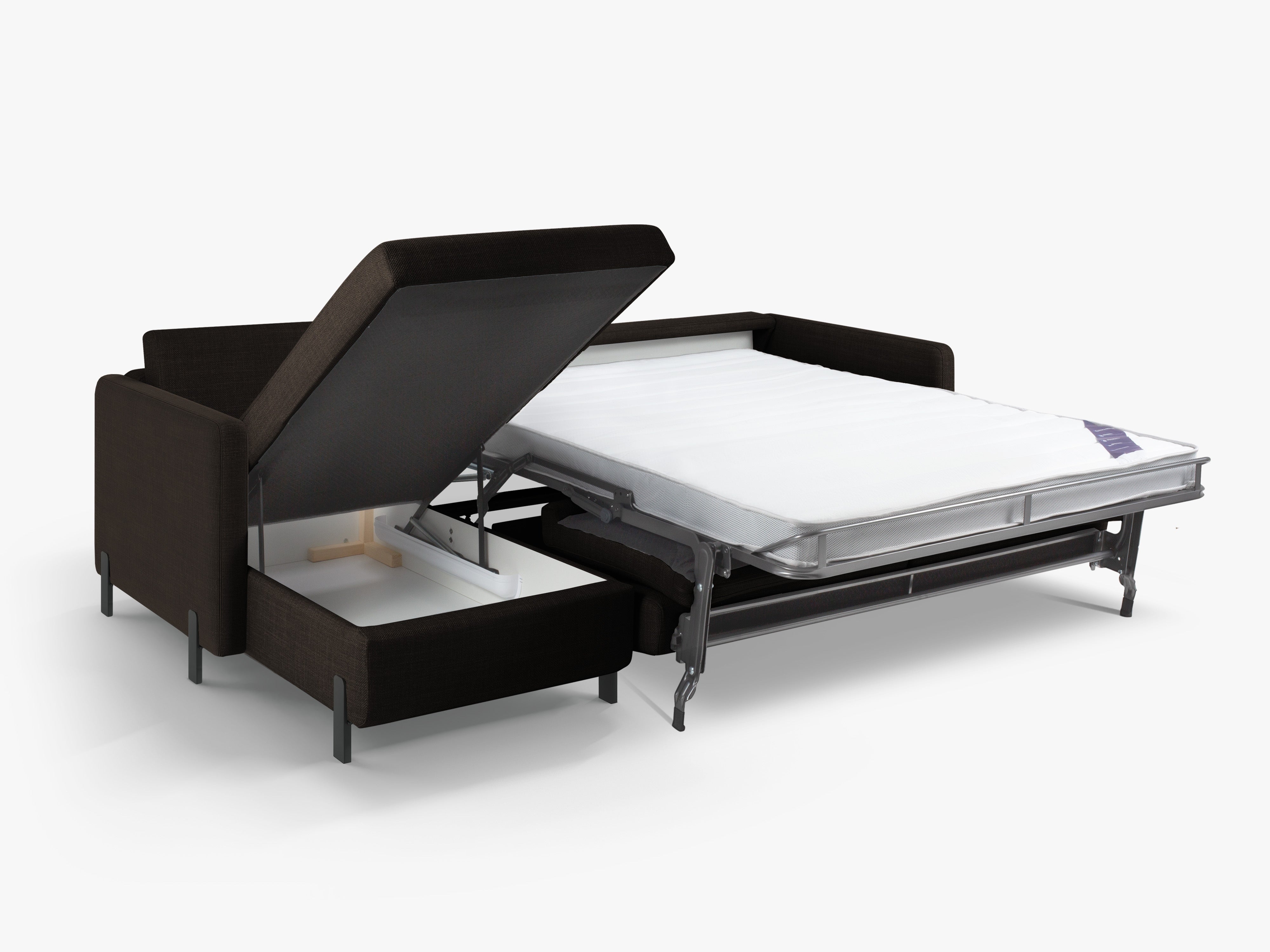 Linksseitige Schlafcouch GLORIA in dunkelgrauem Chenille