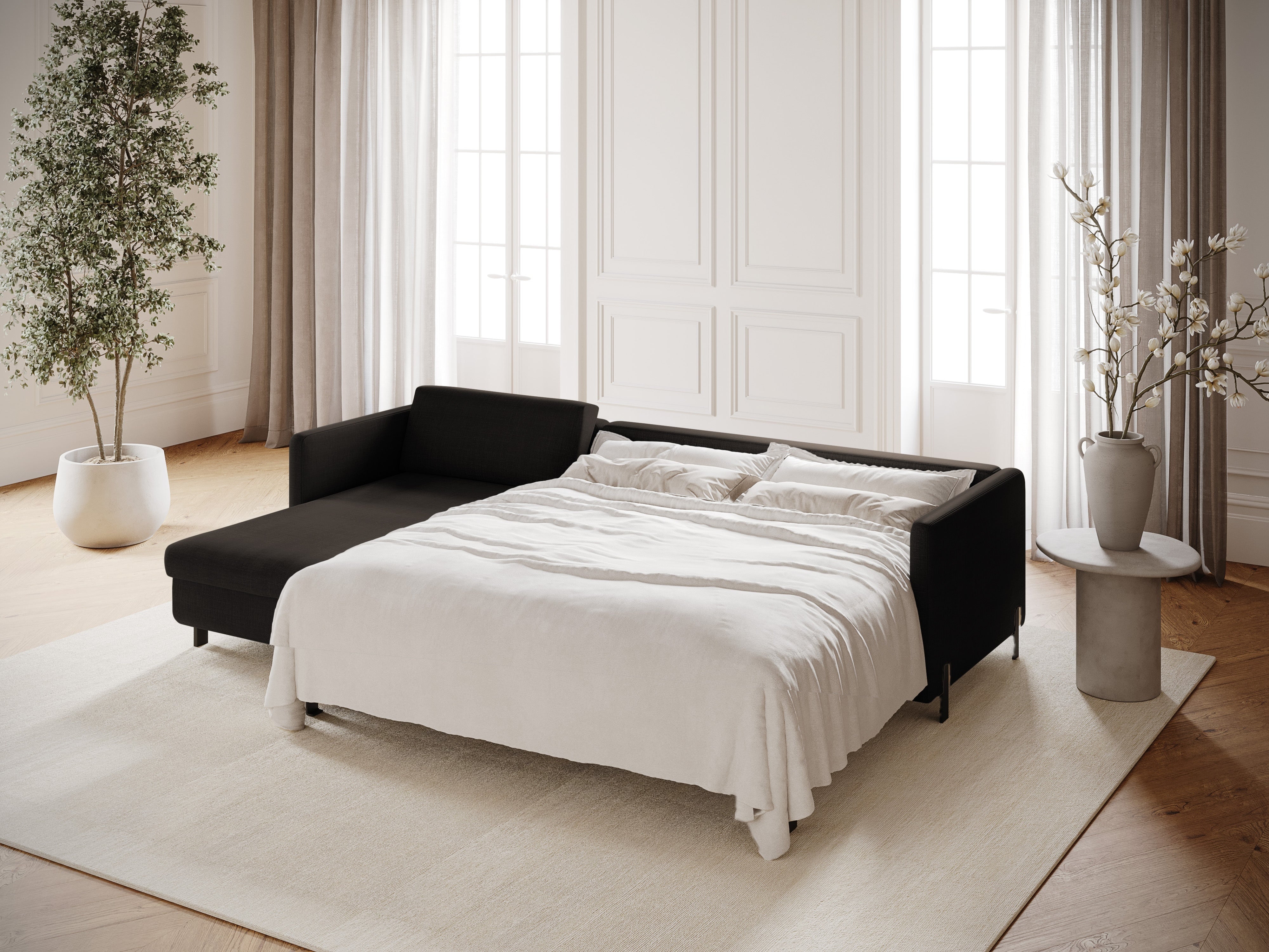 Linksseitige Schlafcouch GLORIA in dunkelgrauem Chenille