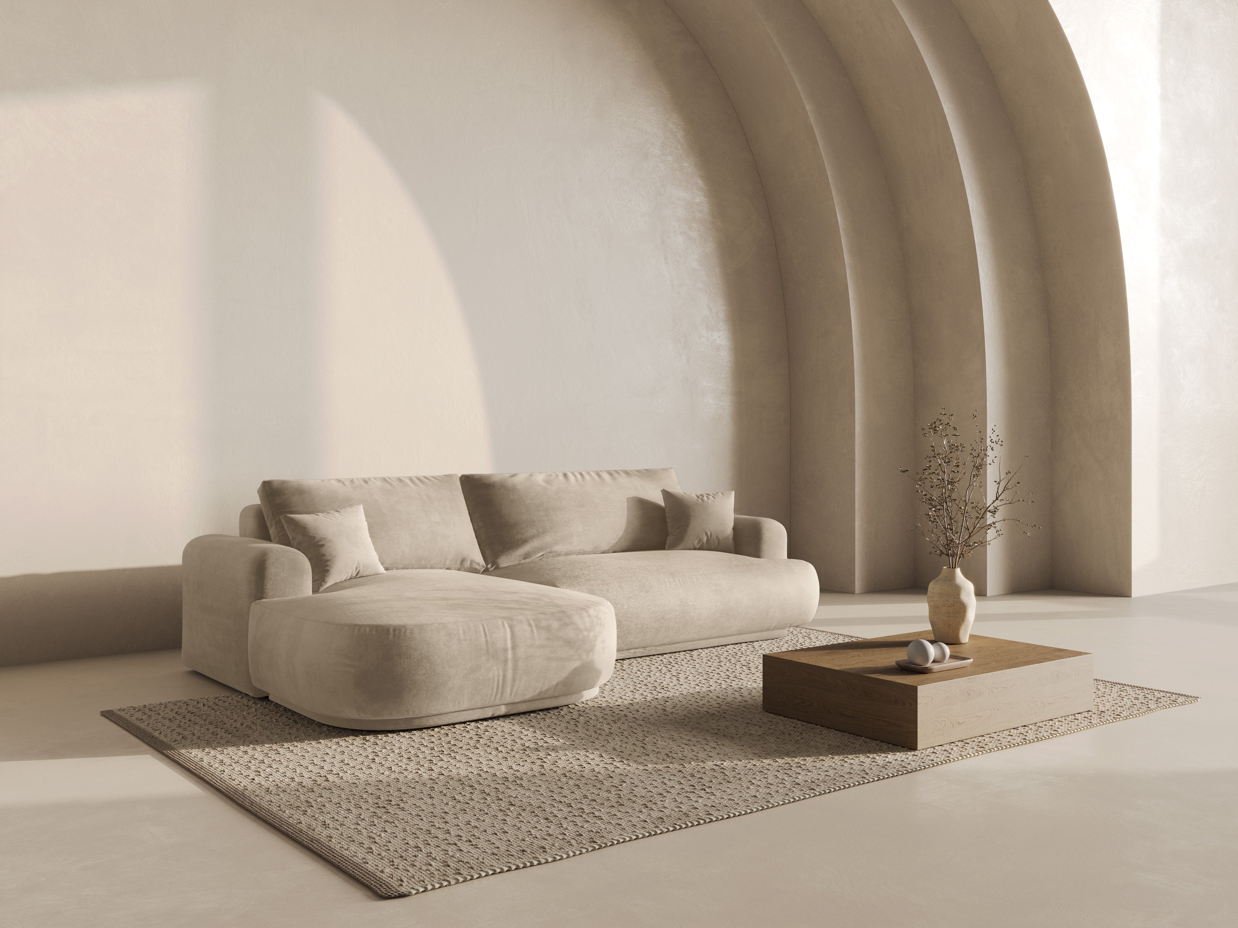 Velvet left -hand corner with Ella light beige sleeping function