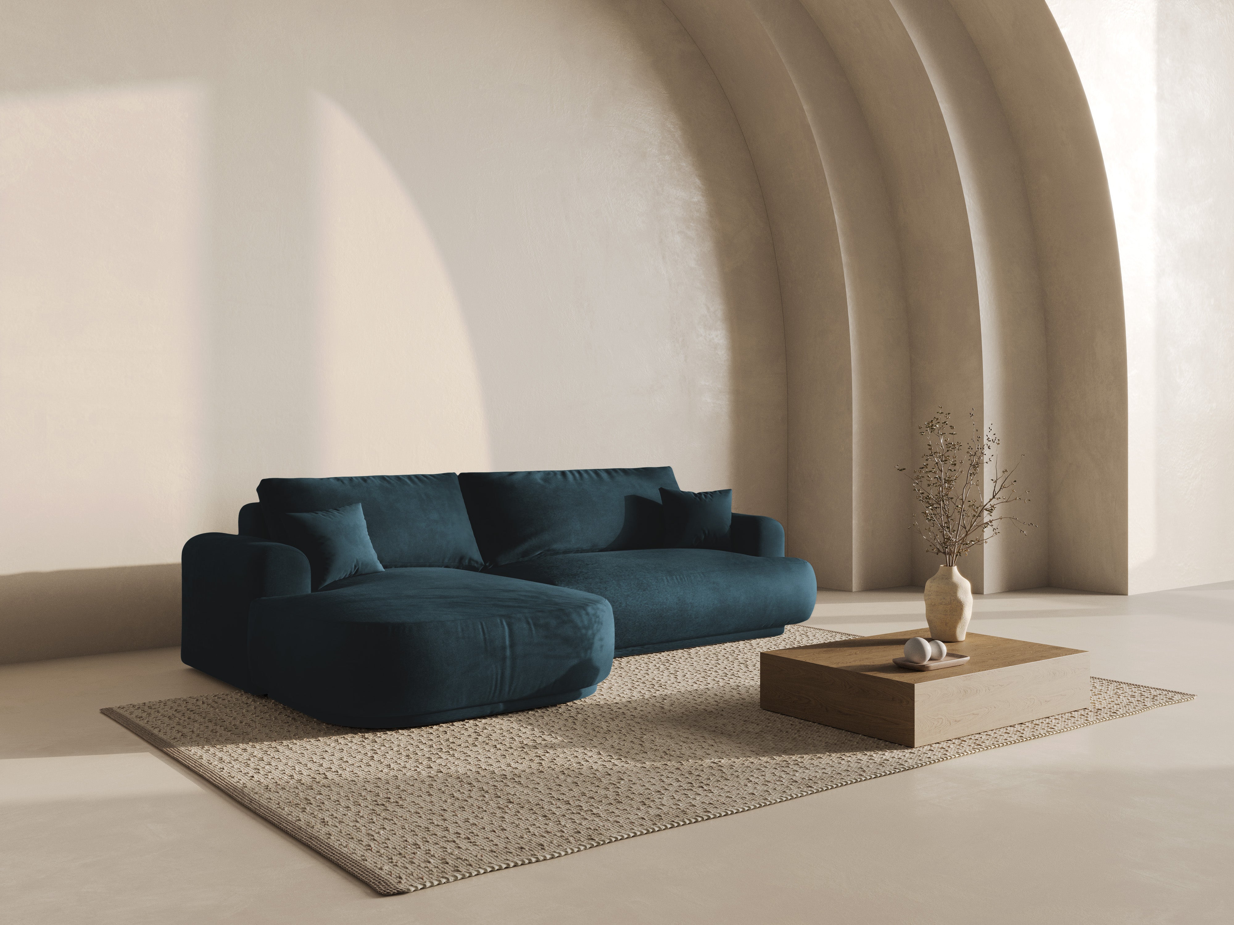 Samt linke Ecke mit Schlaffunktion Ella Benzin Marine Blau