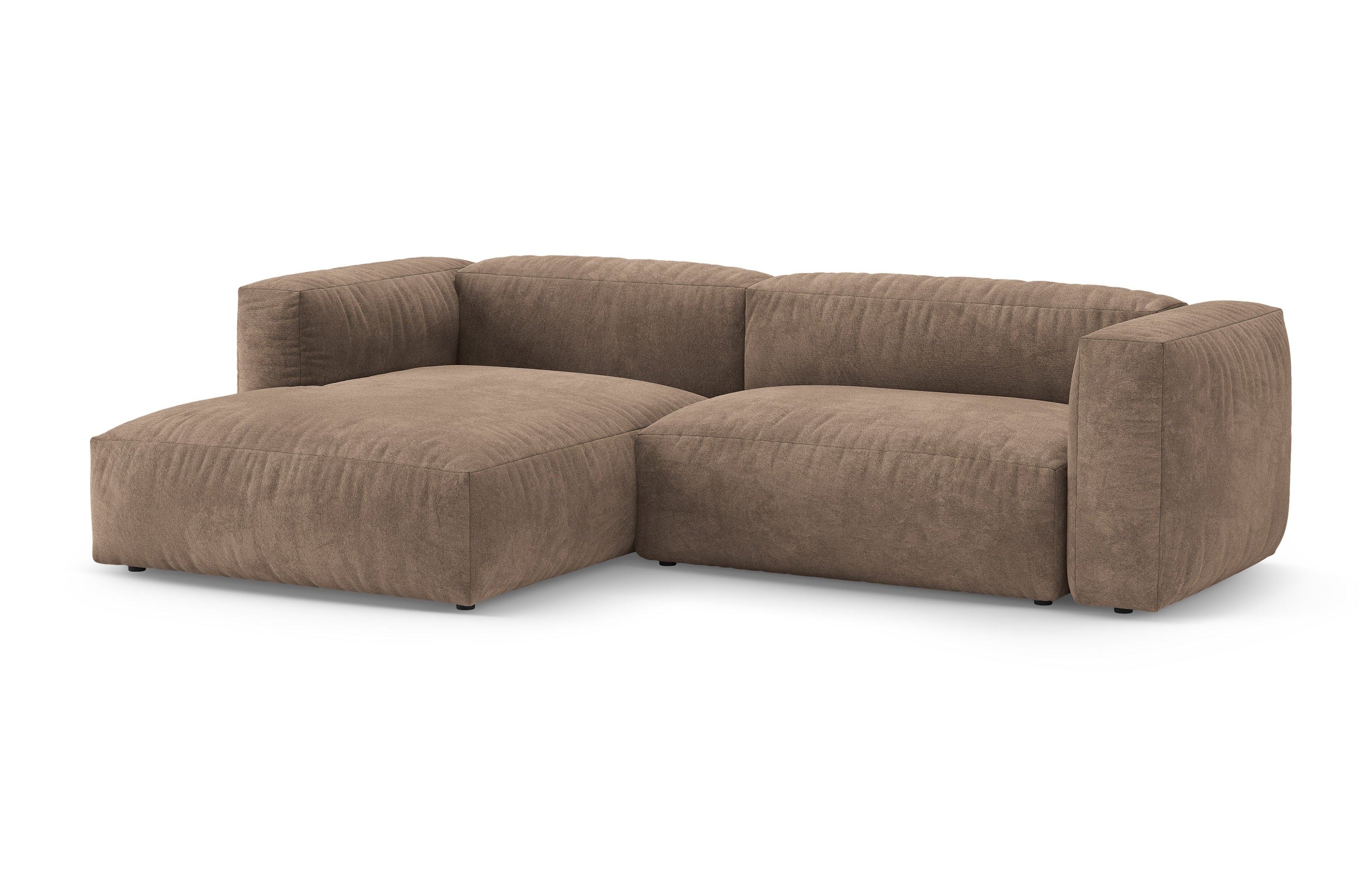 Samt-Ecksofa links mit Schlaffunktion MARTINA dunkelbeige