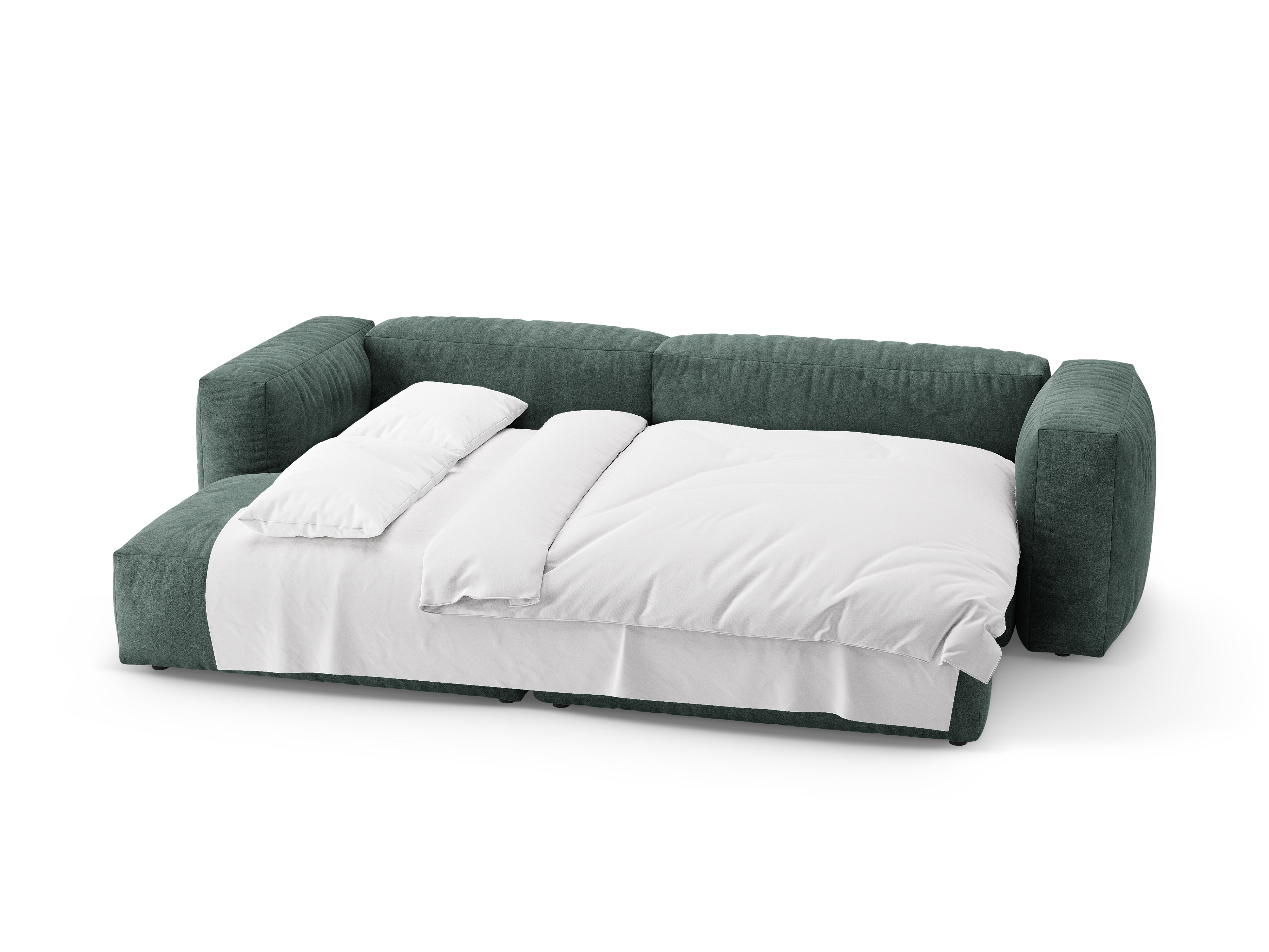 Left-facing velvet corner sofa with sleeping function MARTINA petrol