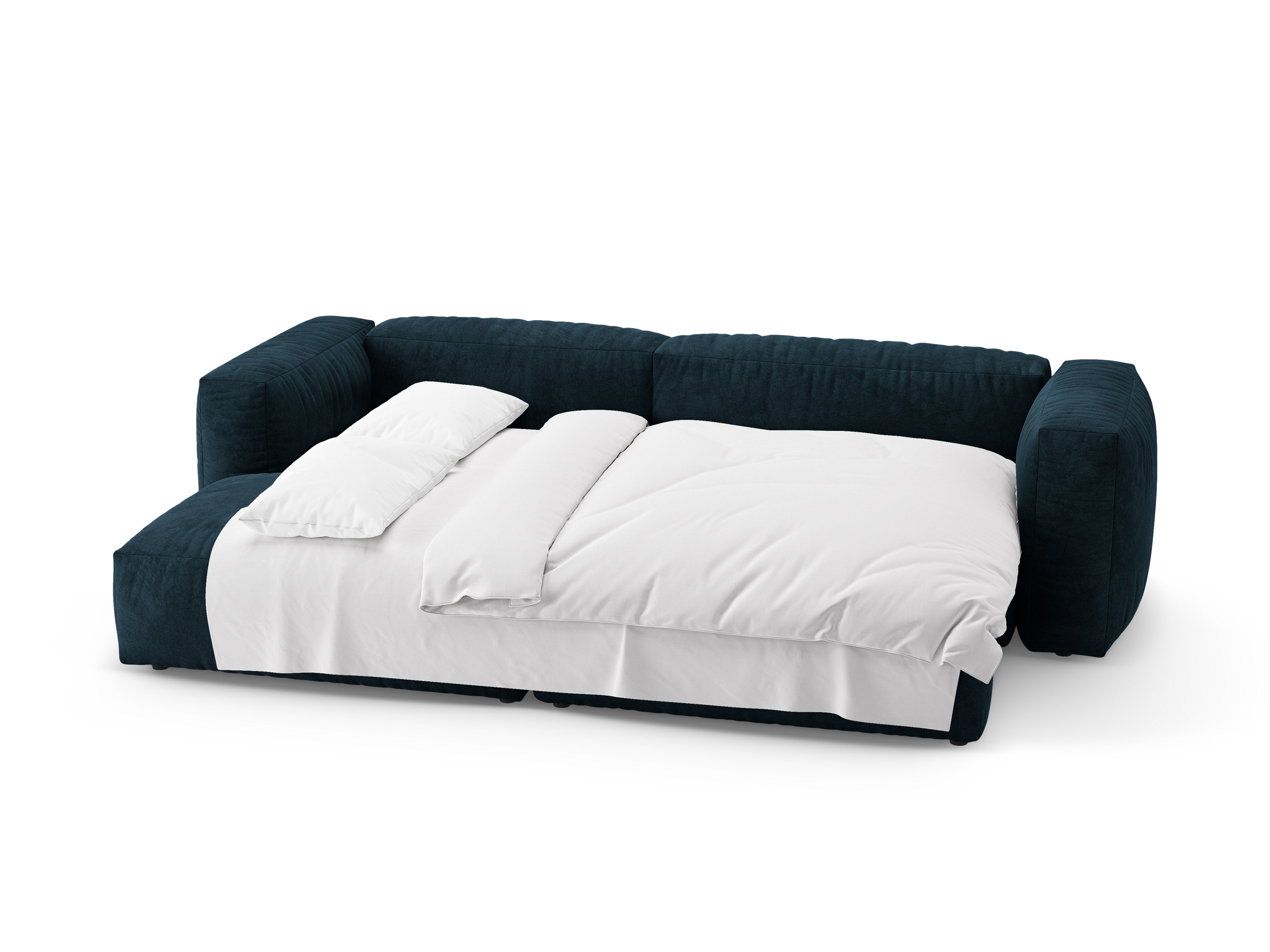 Left-facing velvet corner sofa with sleeping function MARTINA deep petrol