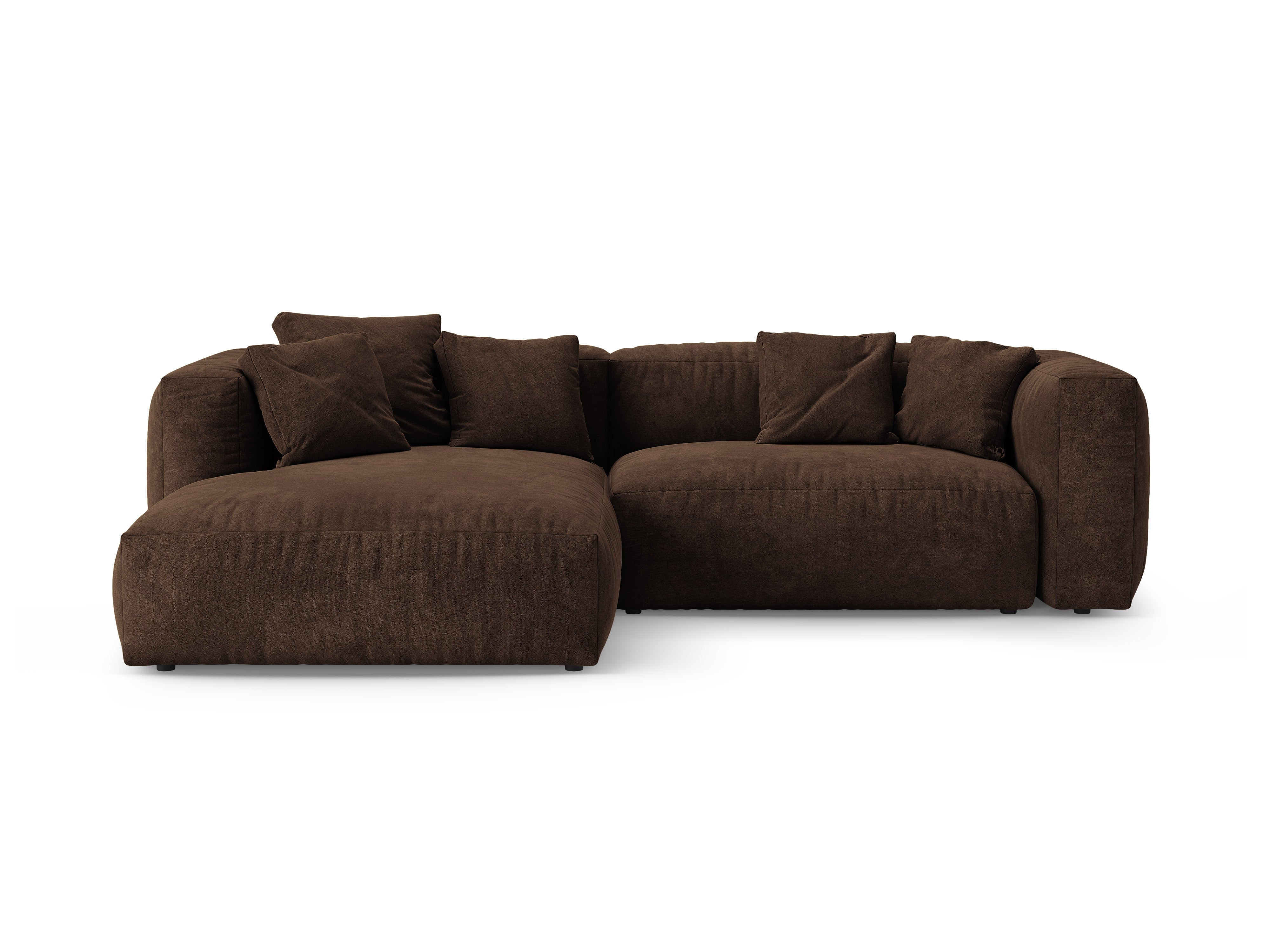 Samt-Ecksofa links mit Schlaffunktion MARTINA in Schokoladenfarbe