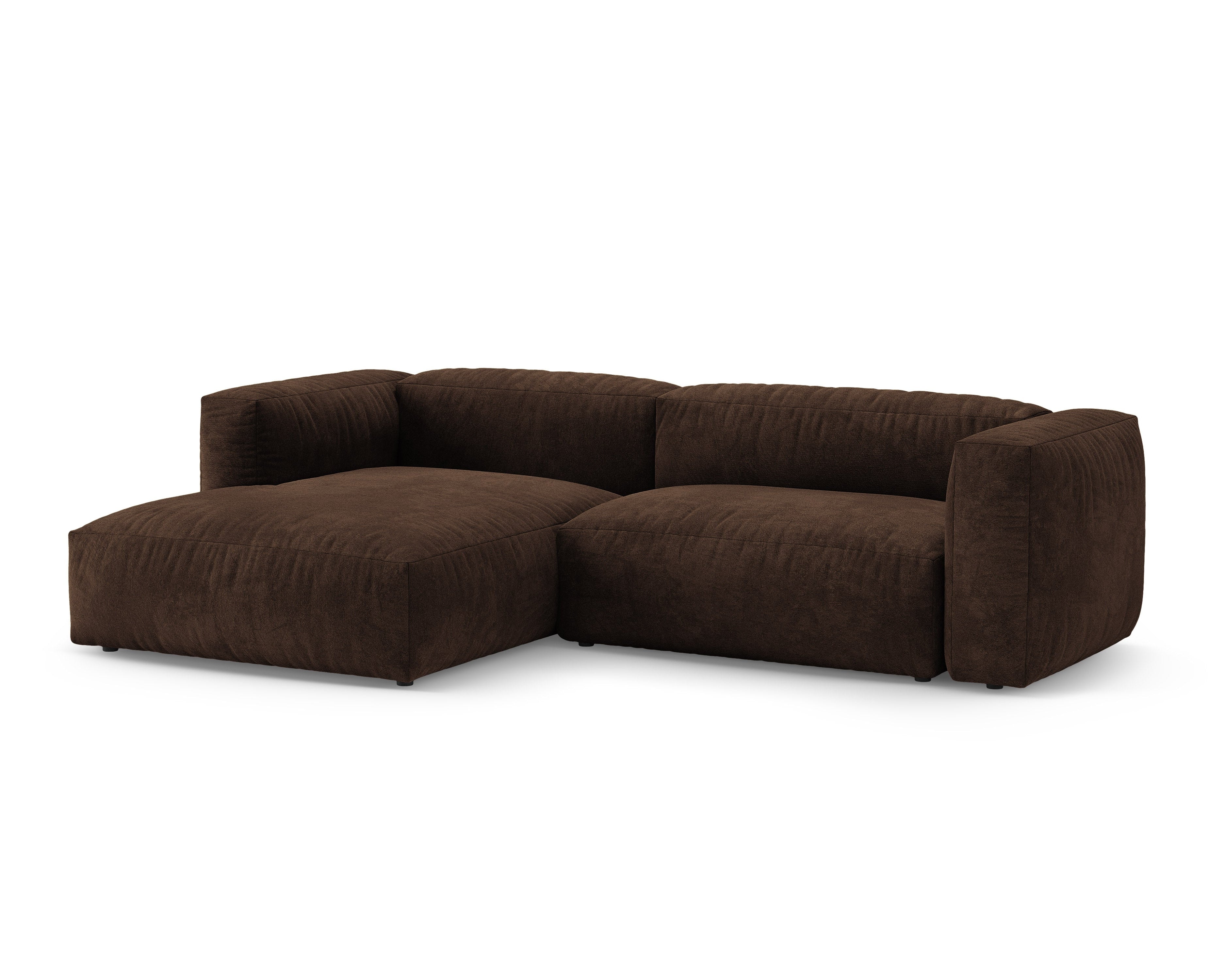 Samt-Ecksofa links mit Schlaffunktion MARTINA in Schokoladenfarbe