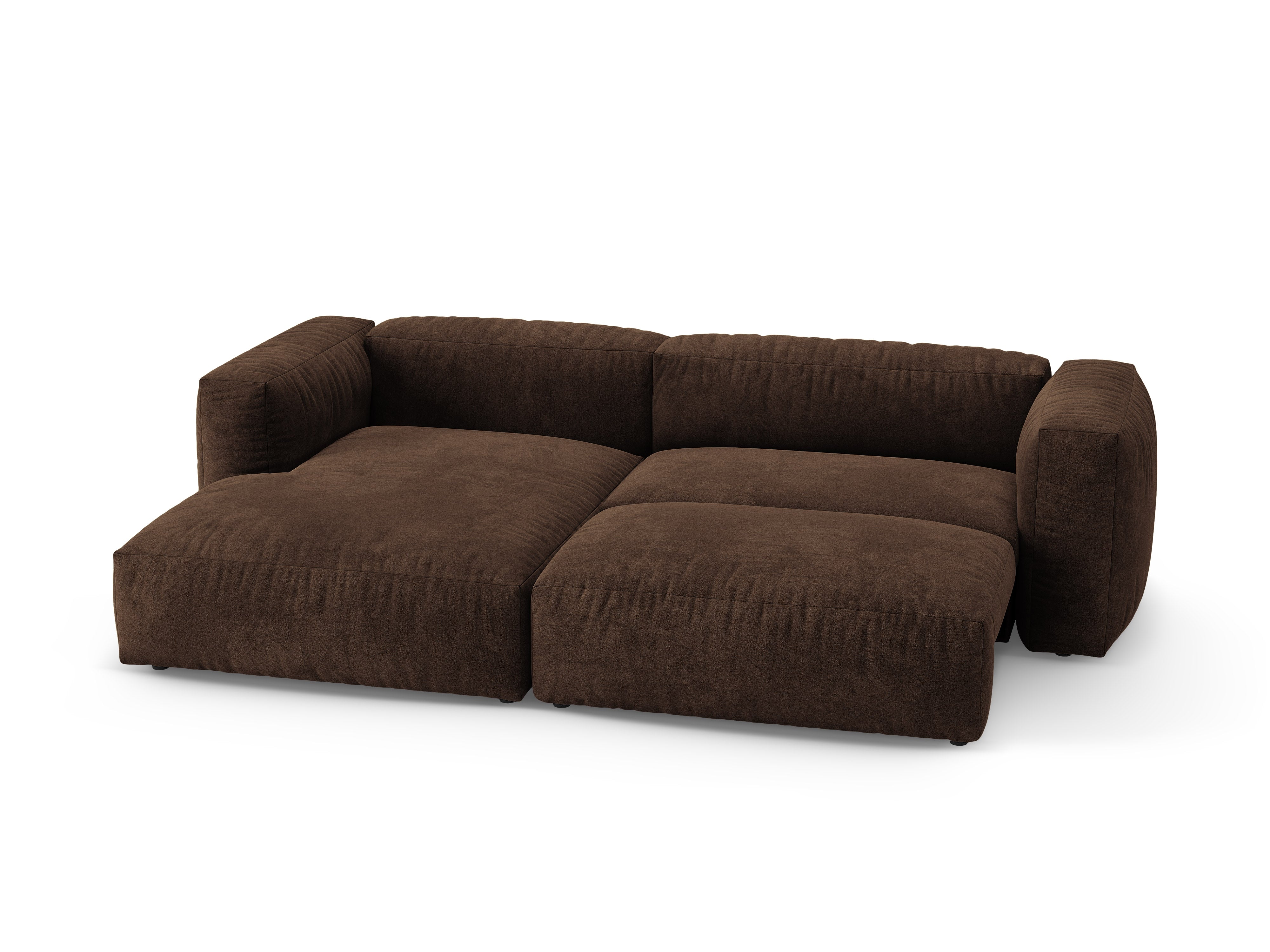 Samt-Ecksofa links mit Schlaffunktion MARTINA in Schokoladenfarbe