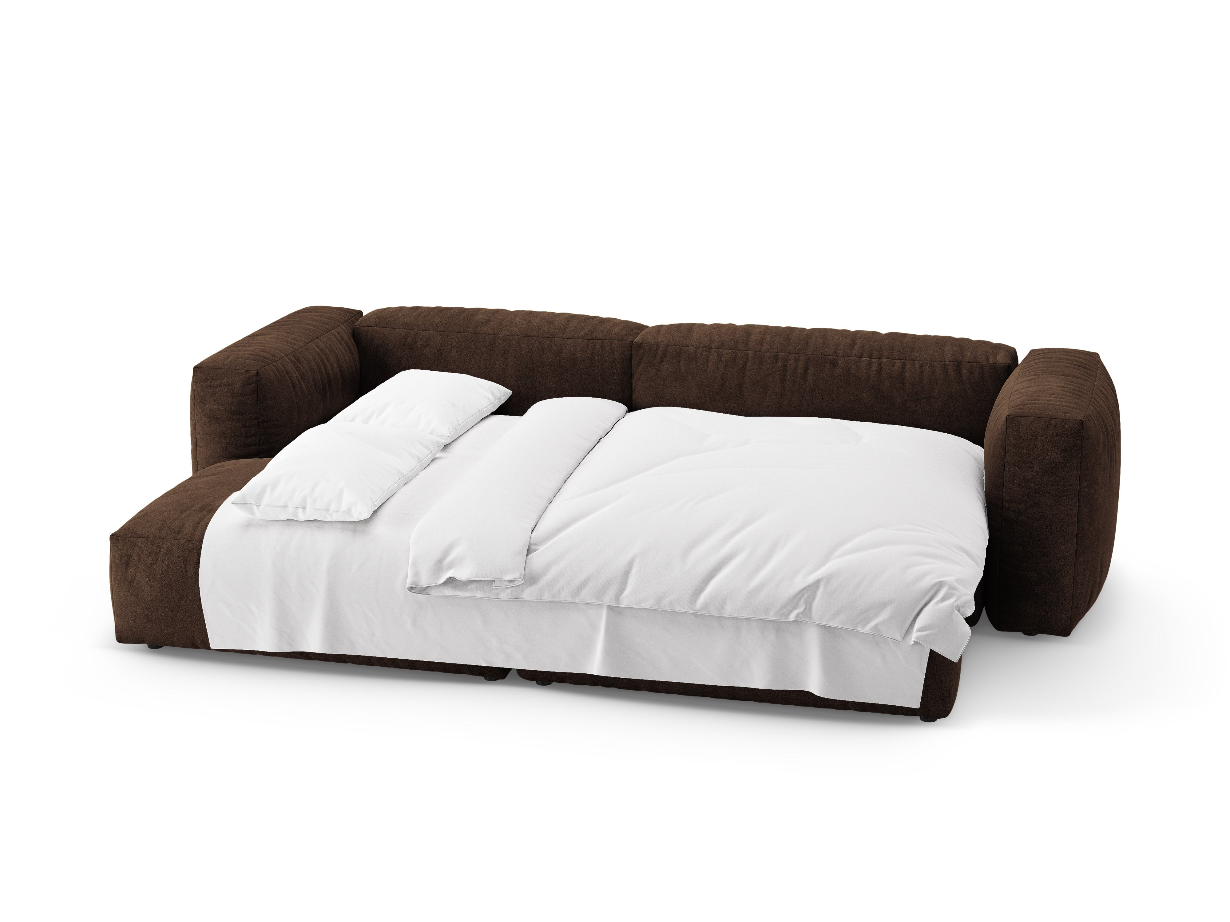 Samt-Ecksofa links mit Schlaffunktion MARTINA in Schokoladenfarbe