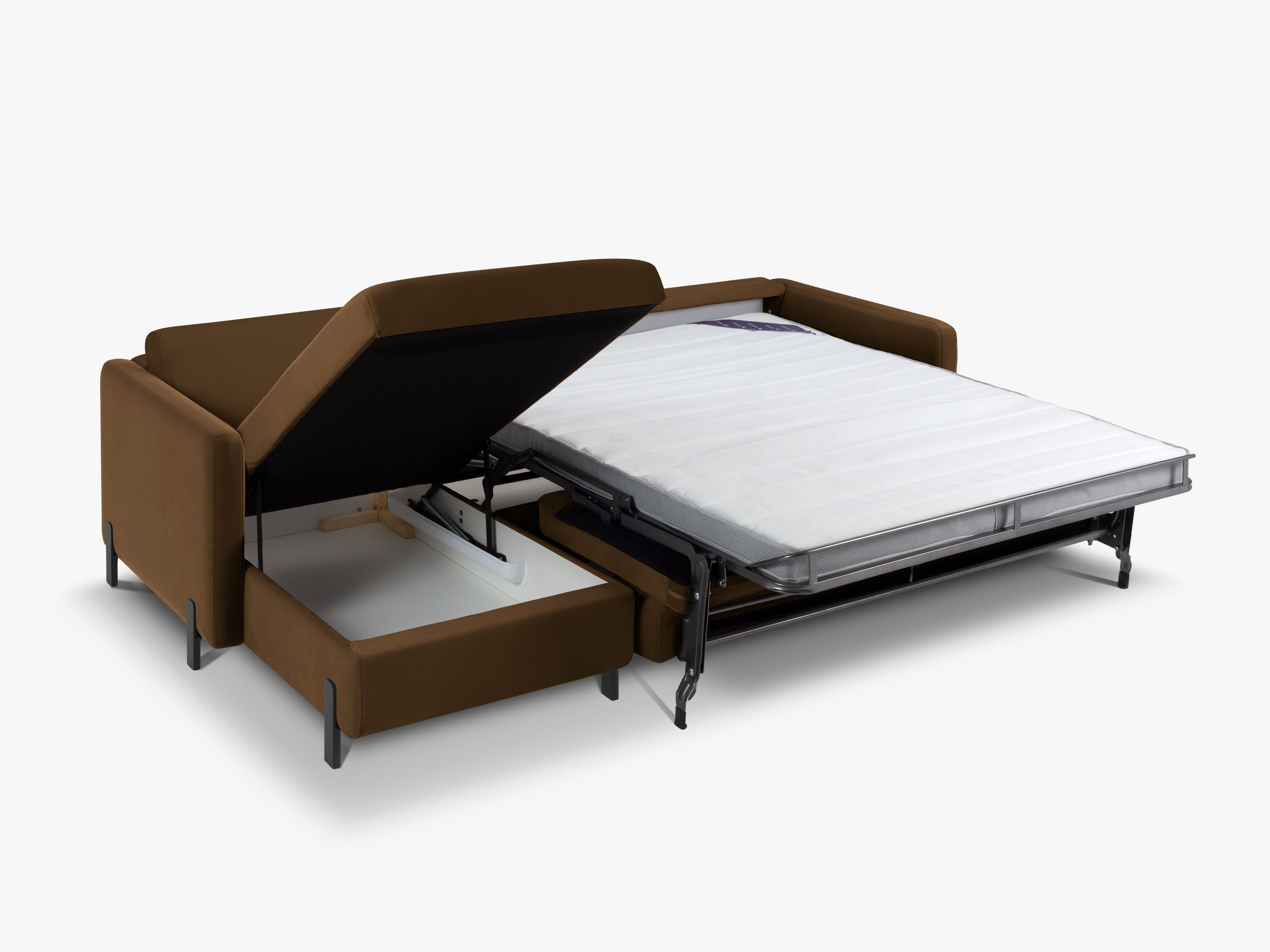 Samt-Ecksofa links mit Schlaffunktion GLORIA schokoladenbraun