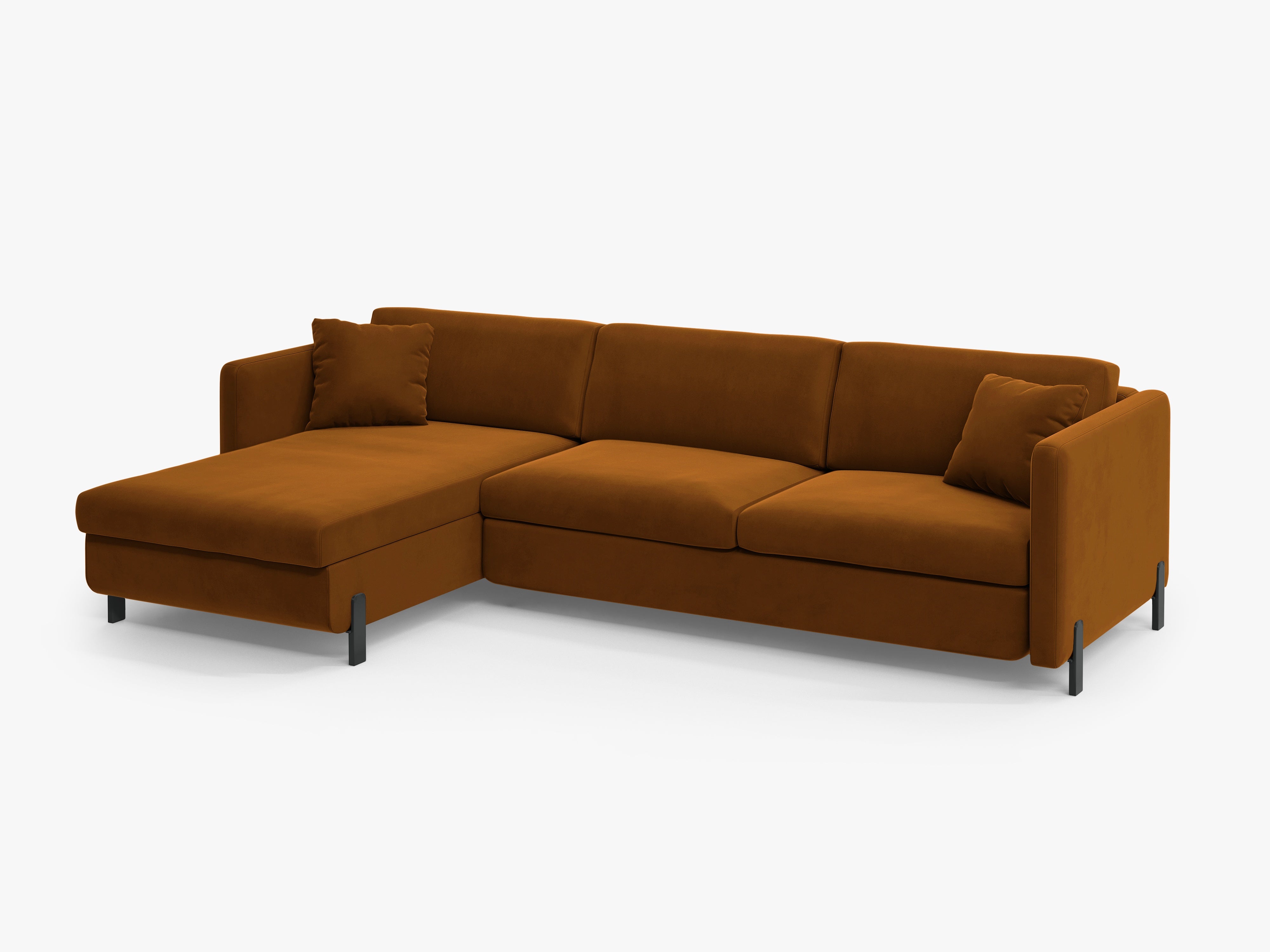 Left-facing velvet corner sofa with sleeping function GLORIA brown