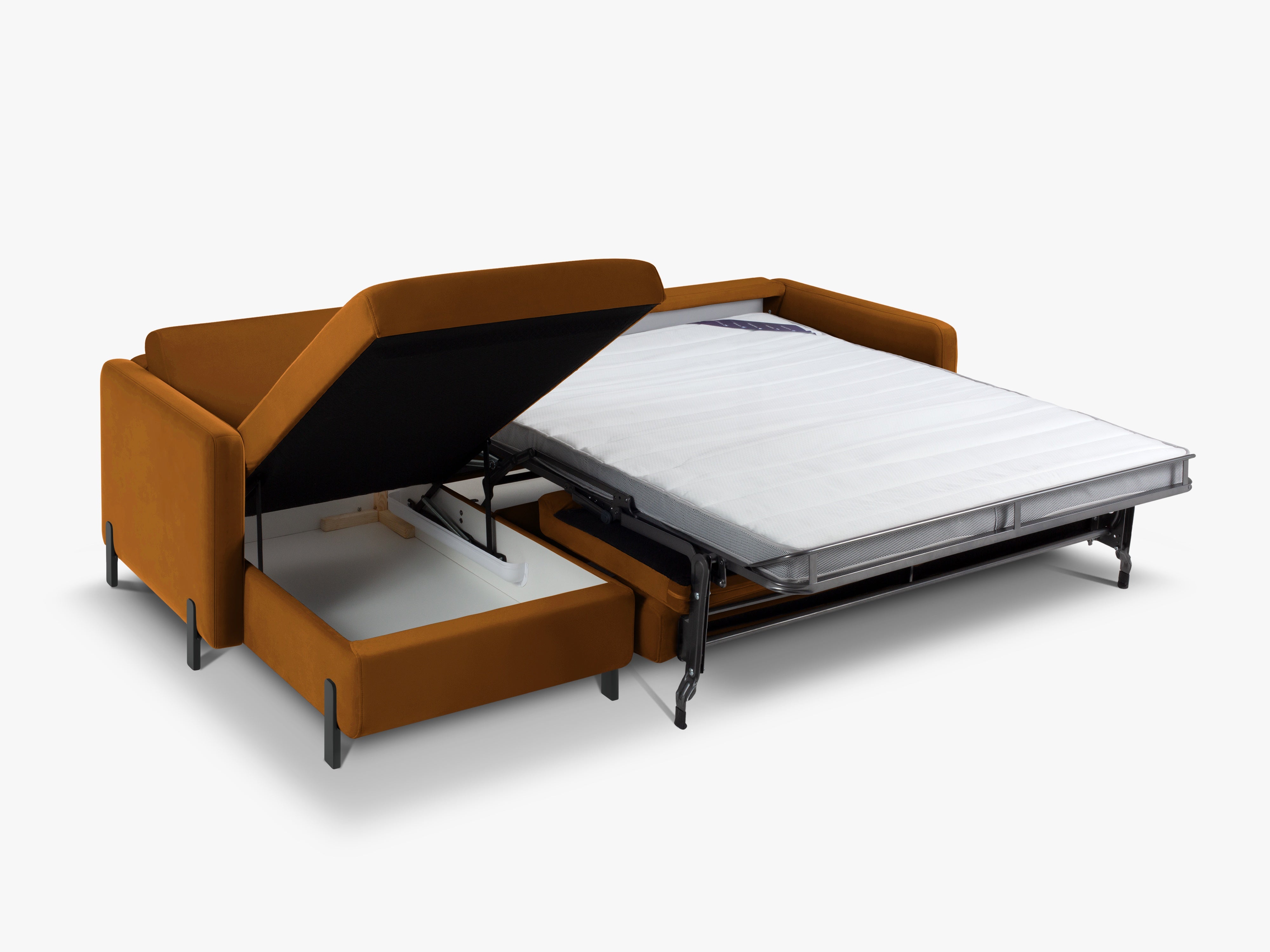 Left-facing velvet corner sofa with sleeping function GLORIA brown