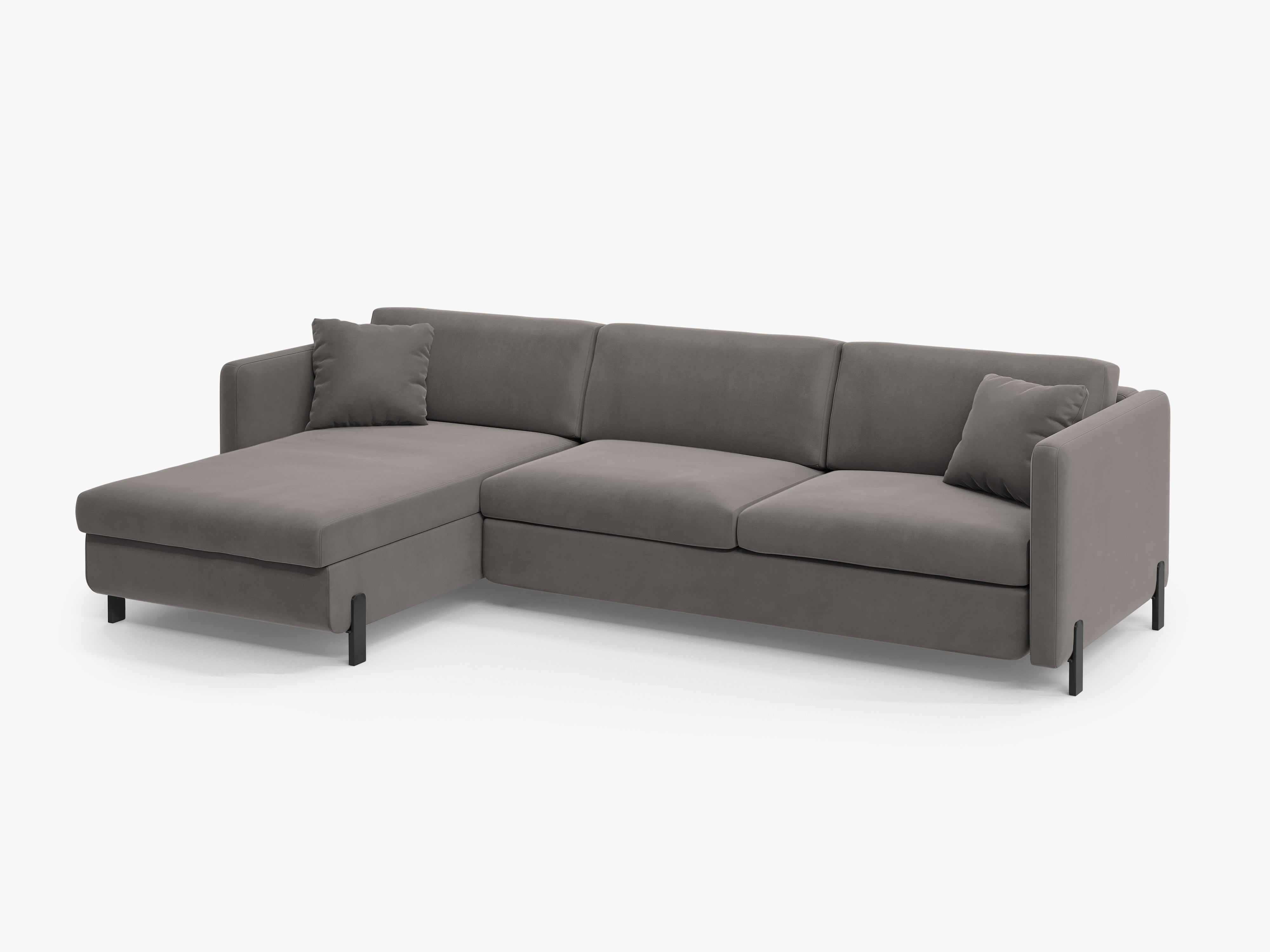 Left-facing velvet corner sofa with sleeping function GLORIA gray
