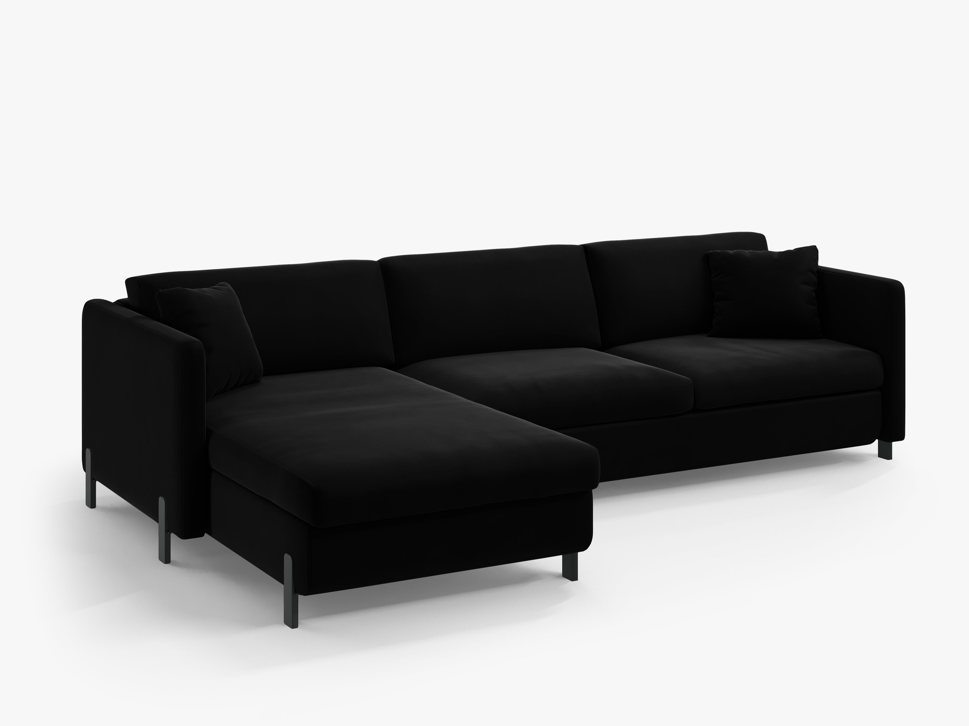 Black left-sided velvet corner sofa with sleeping function GLORIA