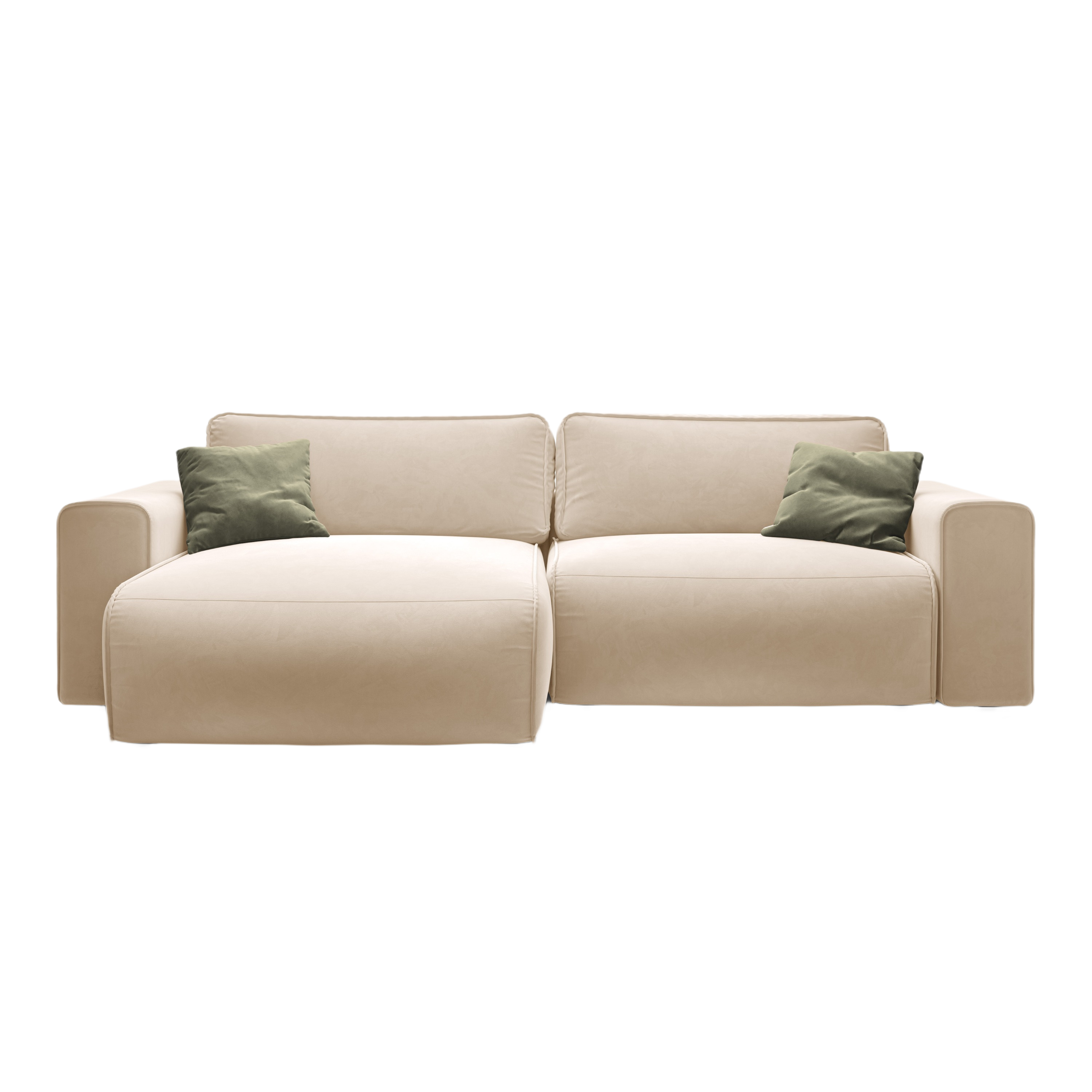 Samt-Ecksofa linksseitig 3-sitzig mit Schlaffunktion VICTOR beige
