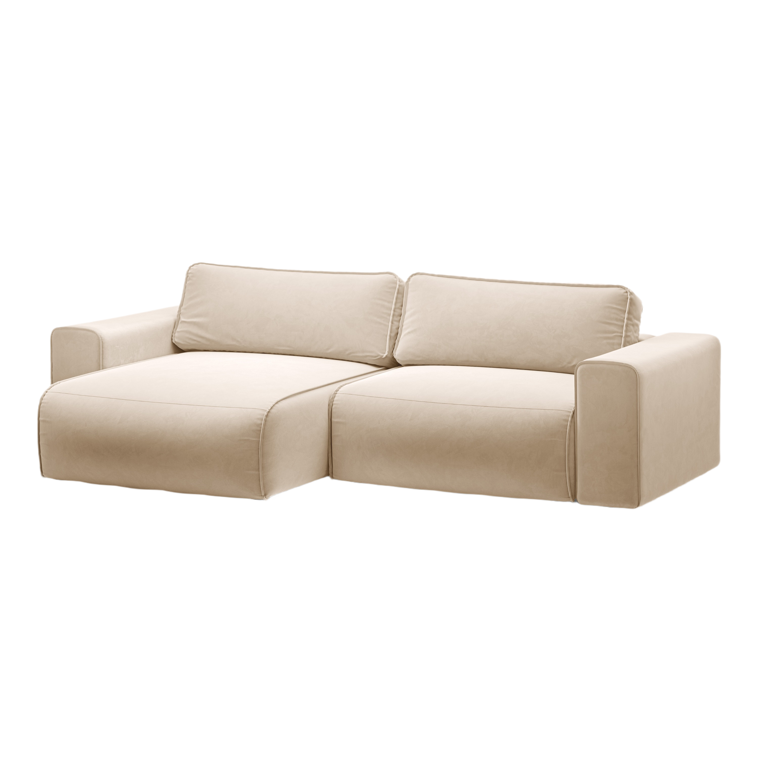 Samt-Ecksofa linksseitig 3-sitzig mit Schlaffunktion VICTOR beige