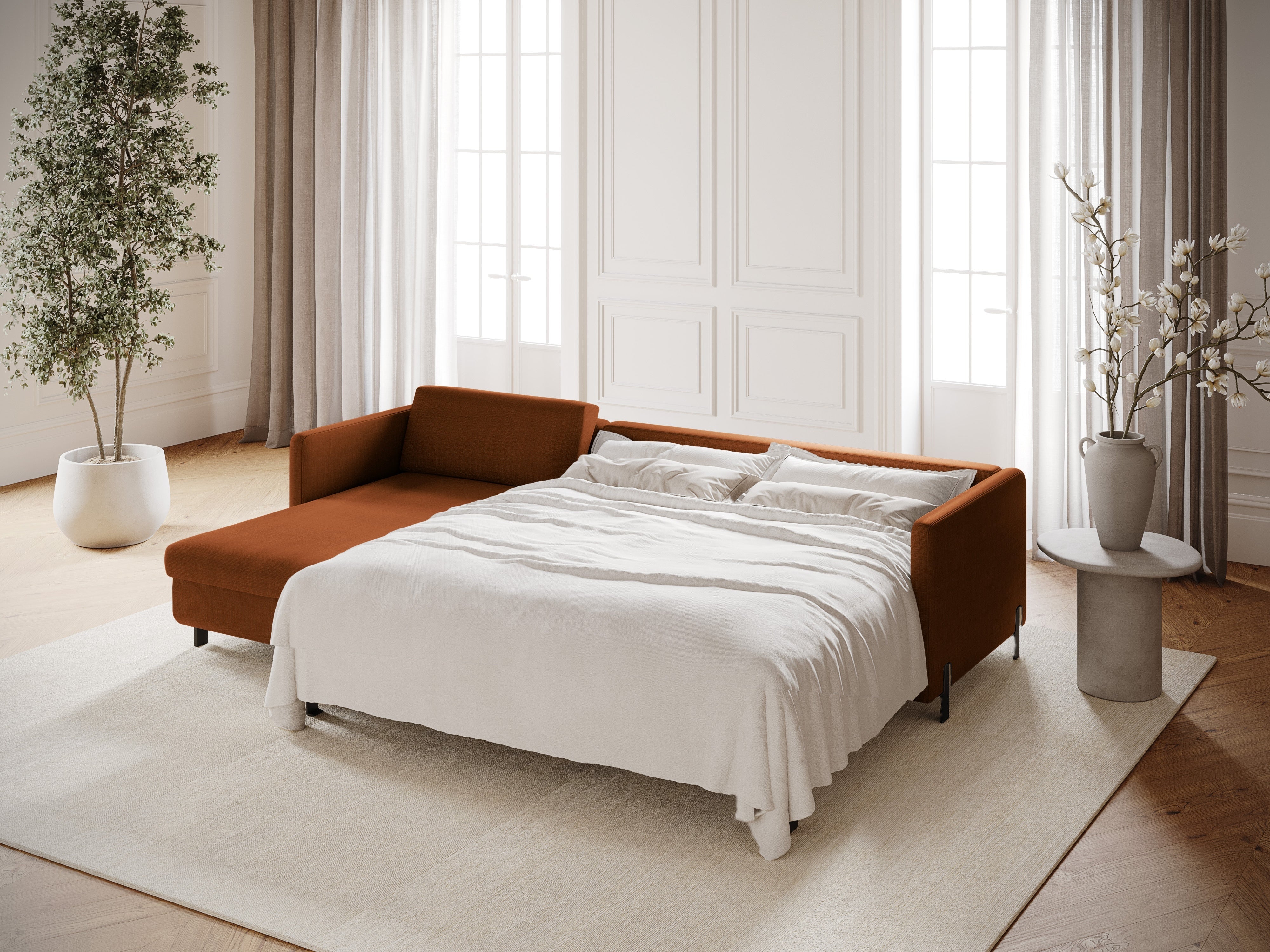 Left-sided corner sofa for 4 people with sleeping function GLORIA brick chenille