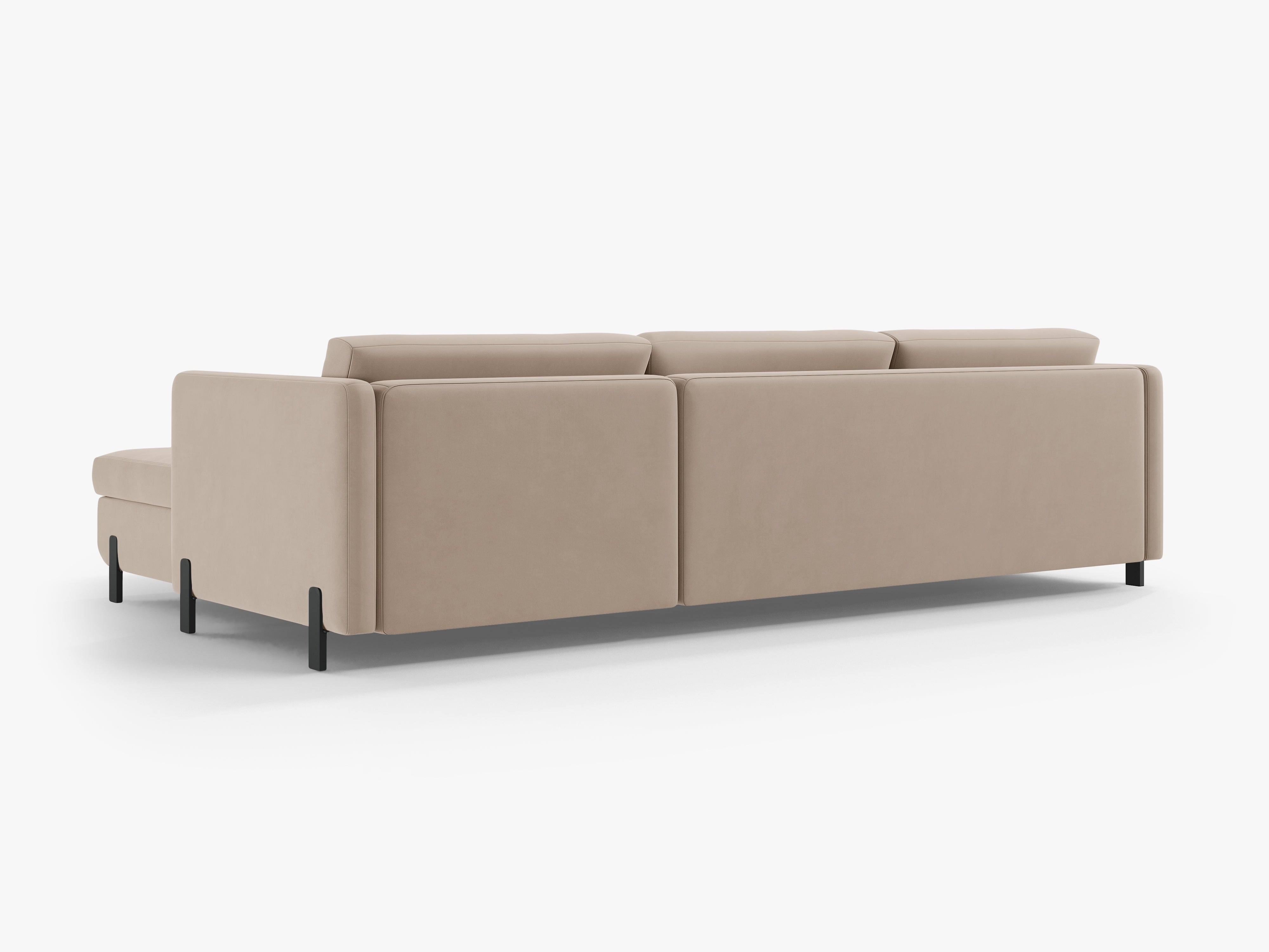 Left-facing velvet corner sofa for 4 people with sleeping function GLORIA beige