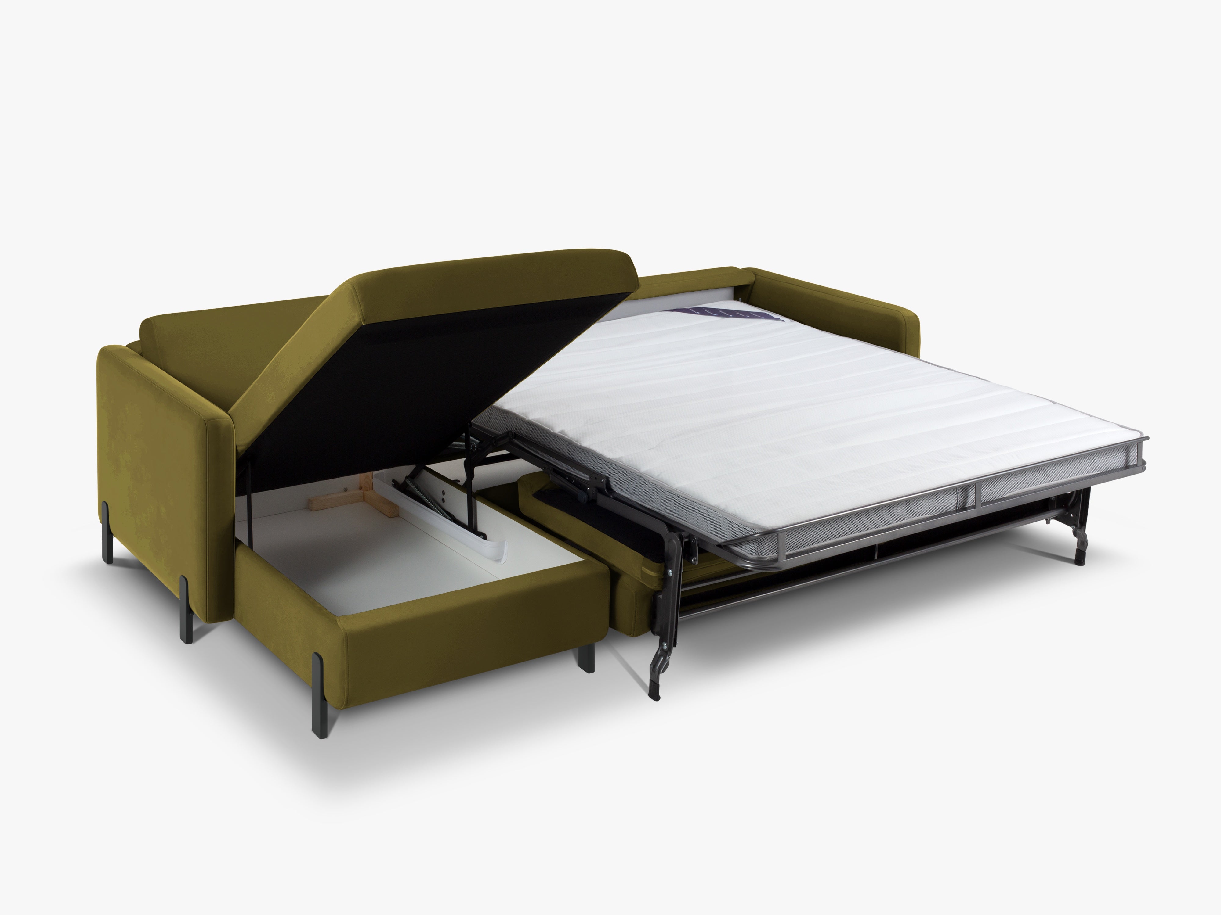 Samt-Ecksofa linksseitig für 4 Personen mit Schlaf-Funktion GLORIA grün