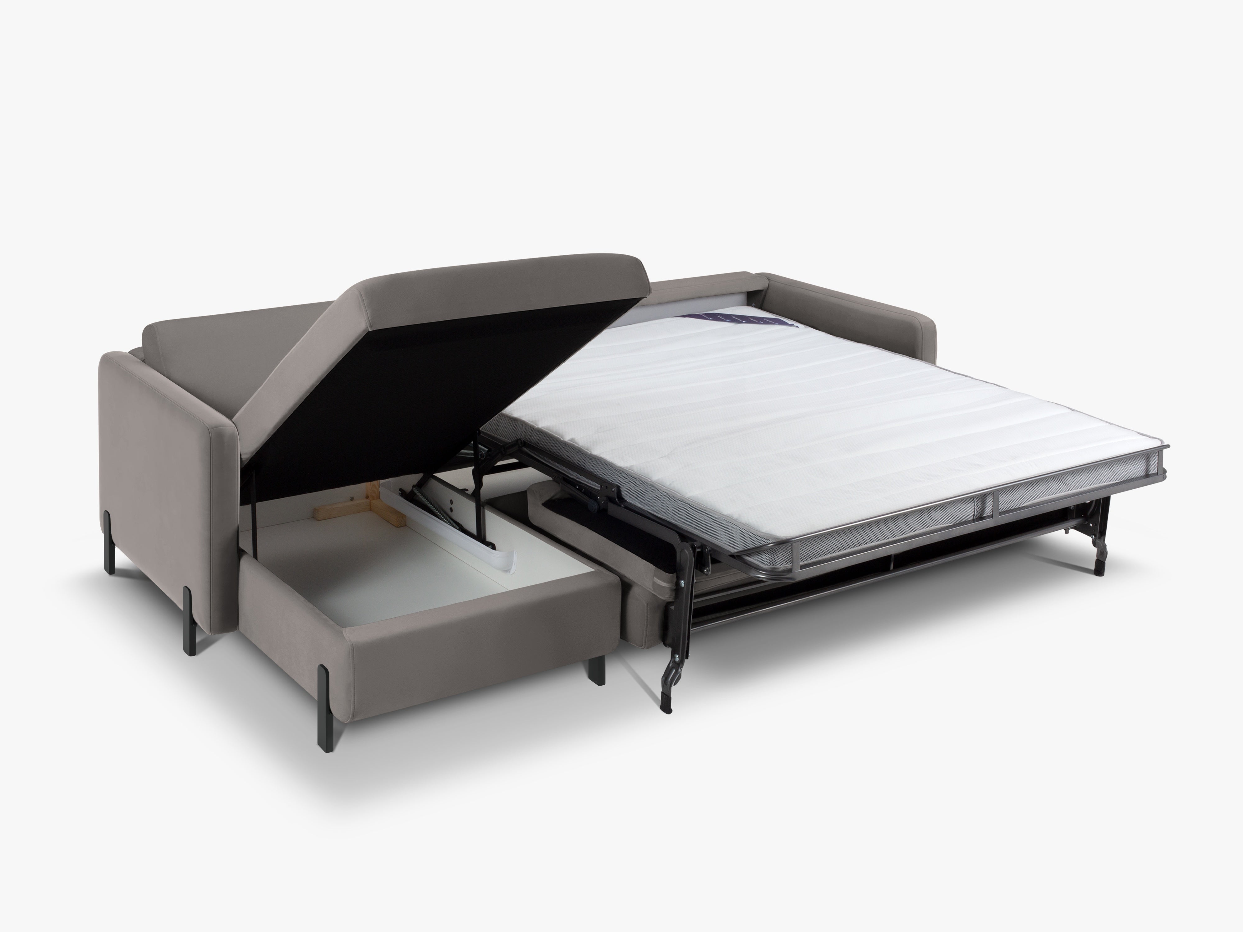 Samt-Ecksofa linksseitig für 4 Personen mit Schlaf-Funktion GLORIA grau