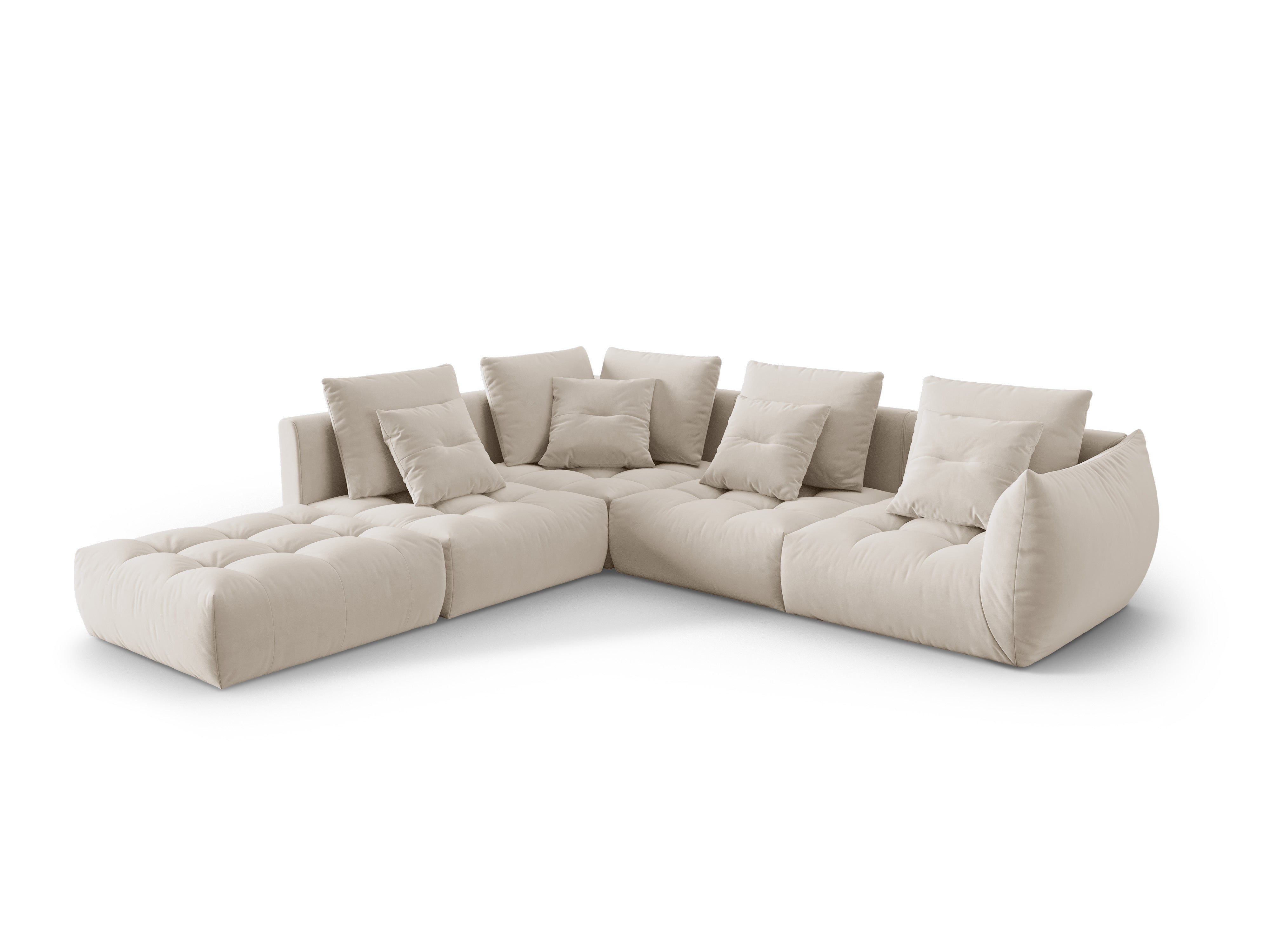 Modular velvet corner sofa for 4 people, left-sided BLOOM ecru