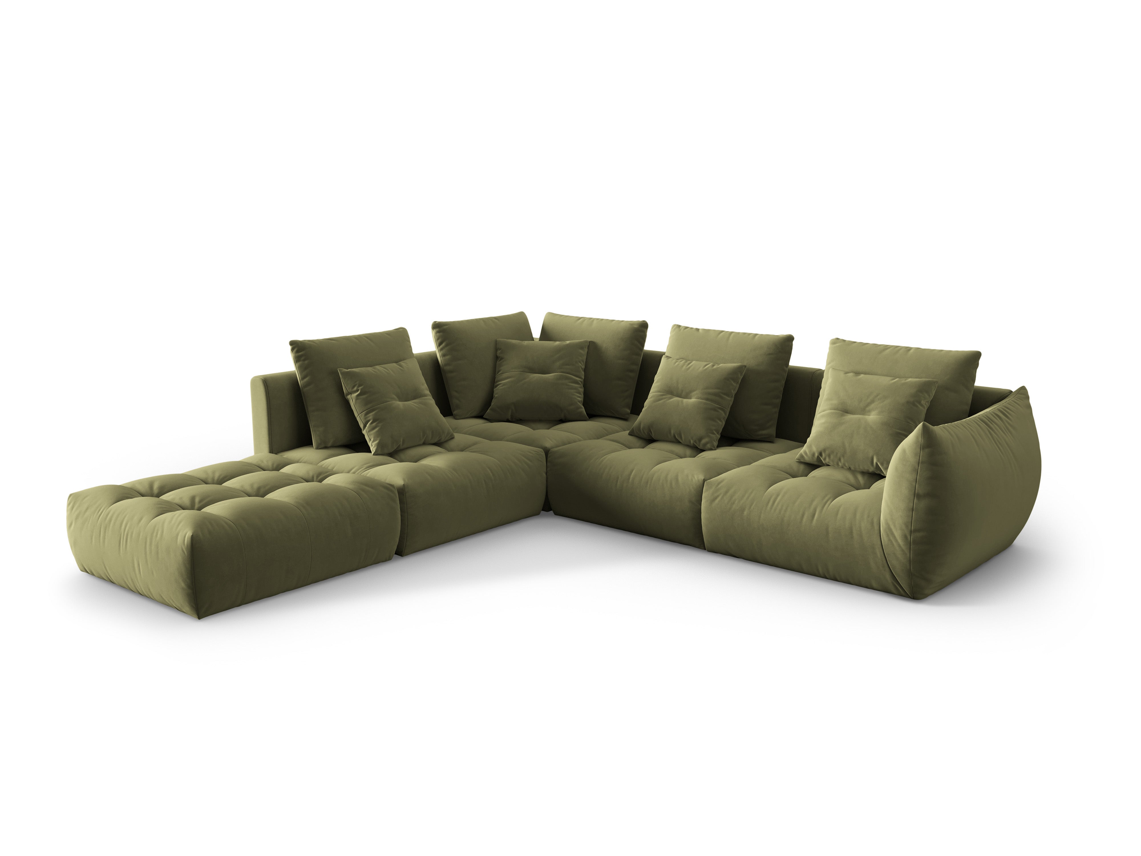 Modular velvet corner sofa for 4 people, left-sided, BLOOM, green
