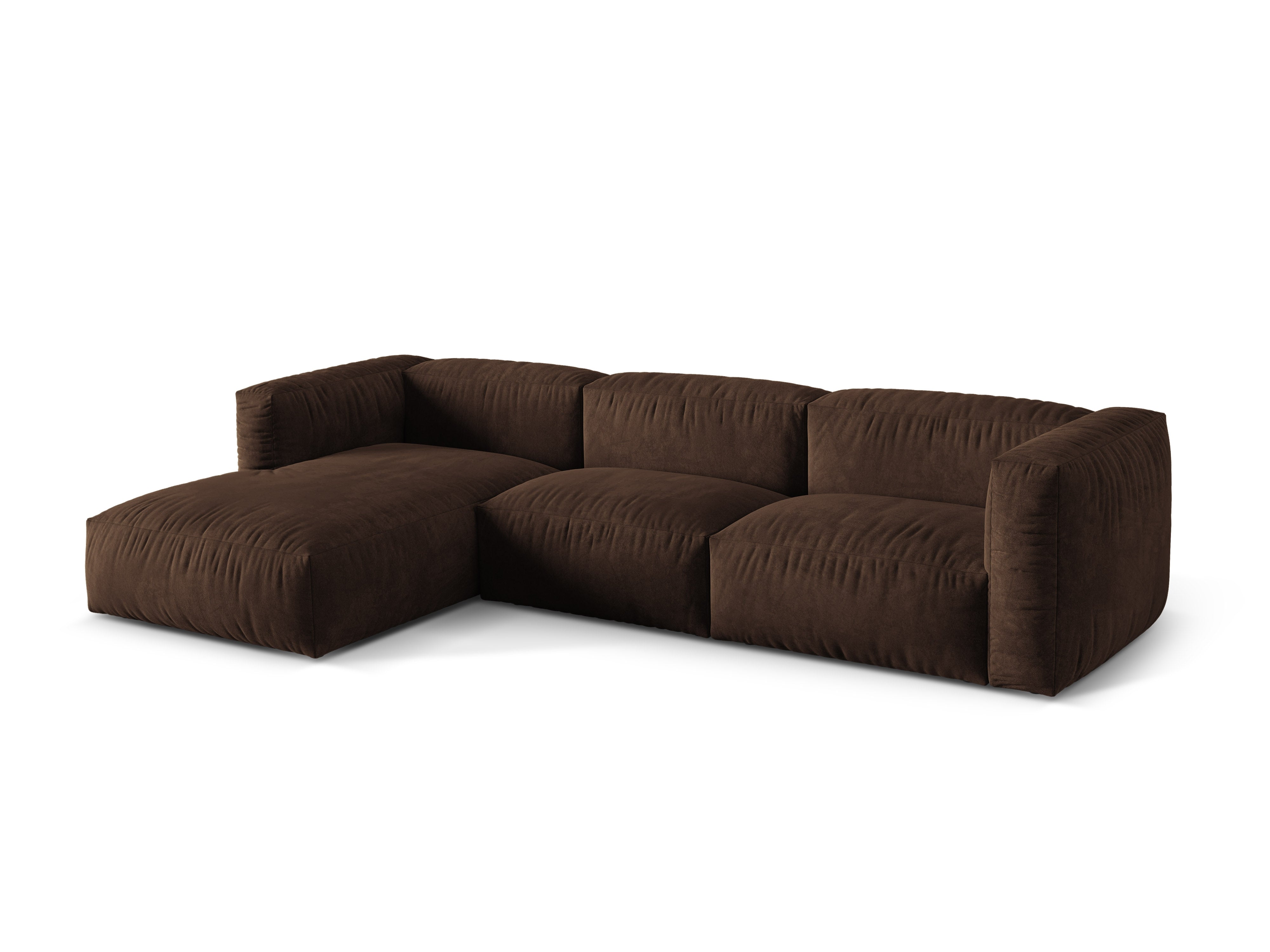 Ecksofa linksseitig, samtig, 3-sitzig MARTINA in Schokoladenfarbe