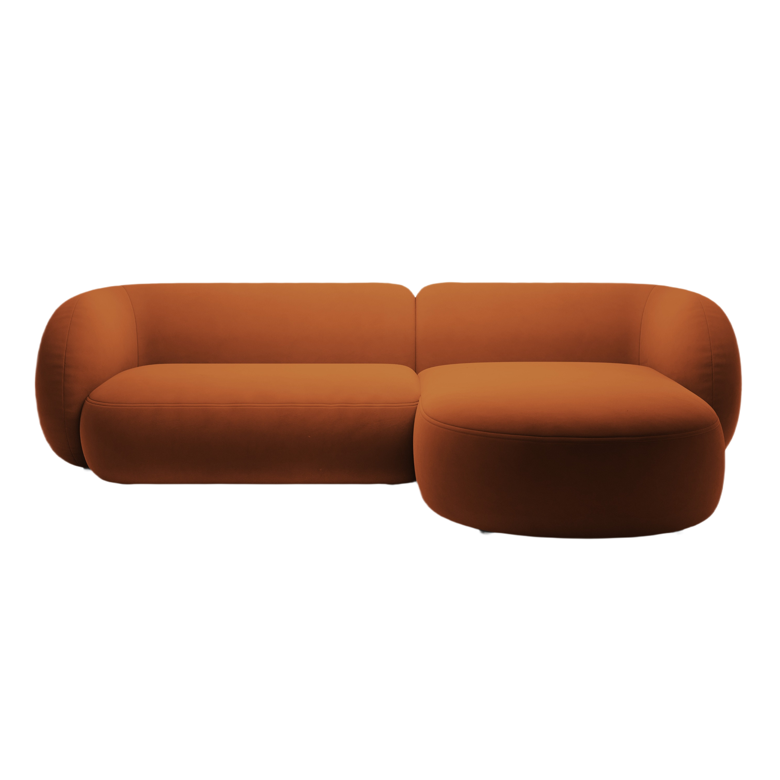 Right-facing velvet corner sofa 3-seater KATE terracotta