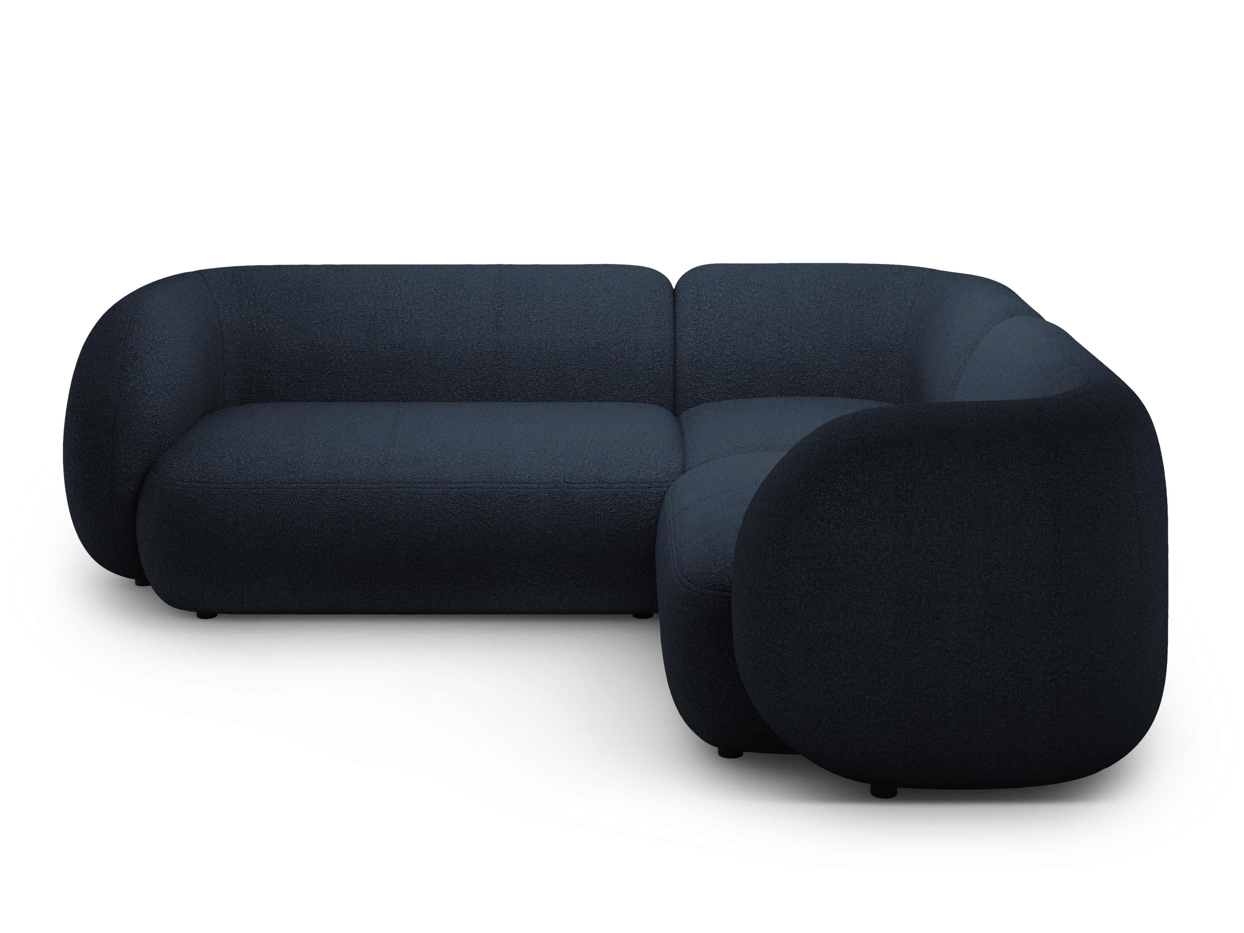 Right-facing 4-seater corner sofa KATE in navy blue boucle