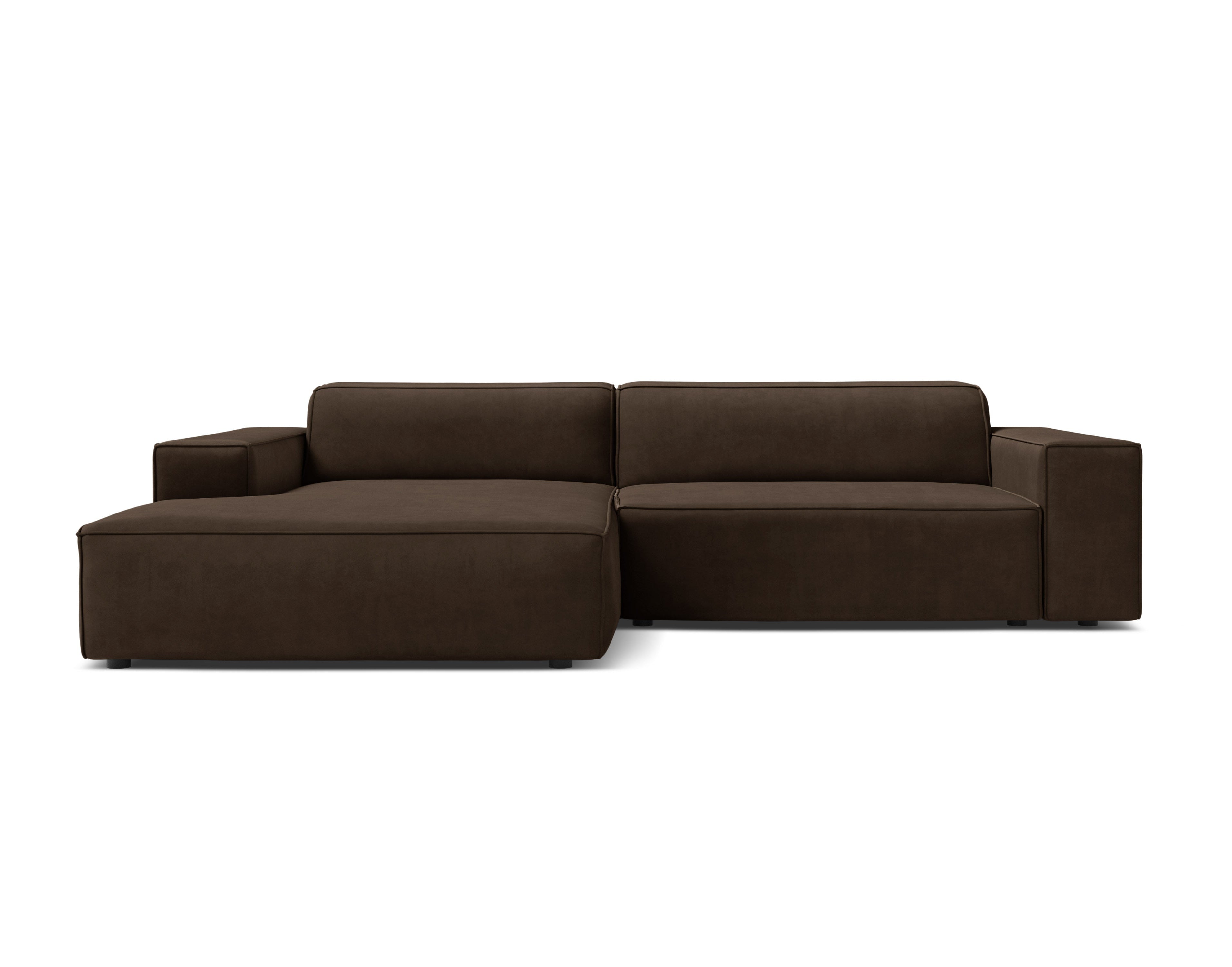 Samt-Ecksofa links 3-sitzig JODIE in Schokoladenfarbe